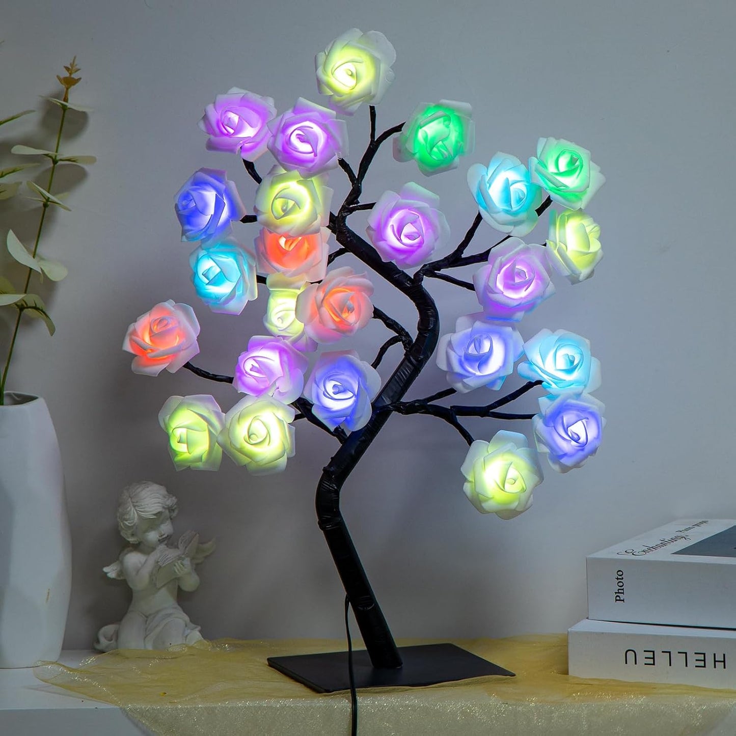 18 Colors Rose Tree Lamp - Multicolor LED Rose Flower Night Light Pink Flower Lamp Rose Lamp Tabletop Bonsai Tree for Wedding Valentine's Day Decorations Wedding Girls Party Bedroom