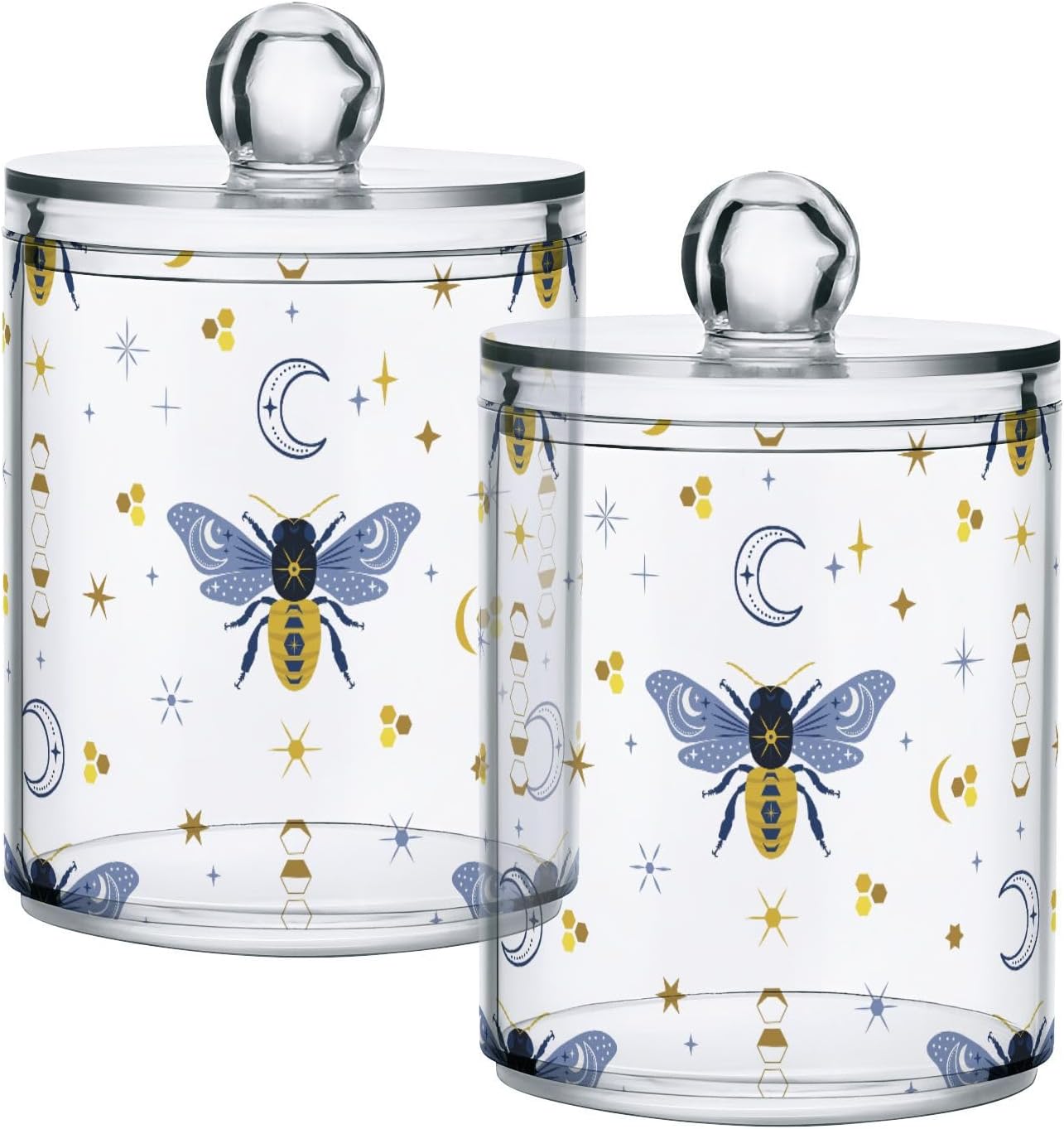 2 Pack Qtip Holder Organizer Dispenser Bee Boho Honeybee Insect Bathroom Storage Canister Cotton Ball Holder Container for Cotton Pads/Swabs/Floss