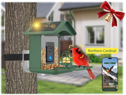 Smart Bird Feeder with Camera, AI Species Identify, Dual Solar Powered Birdfeeder Cam for Outside IP65 with 2.4GHz WiFi, 2K HD Auto Capture Birds Video for Bird Lover (Green)