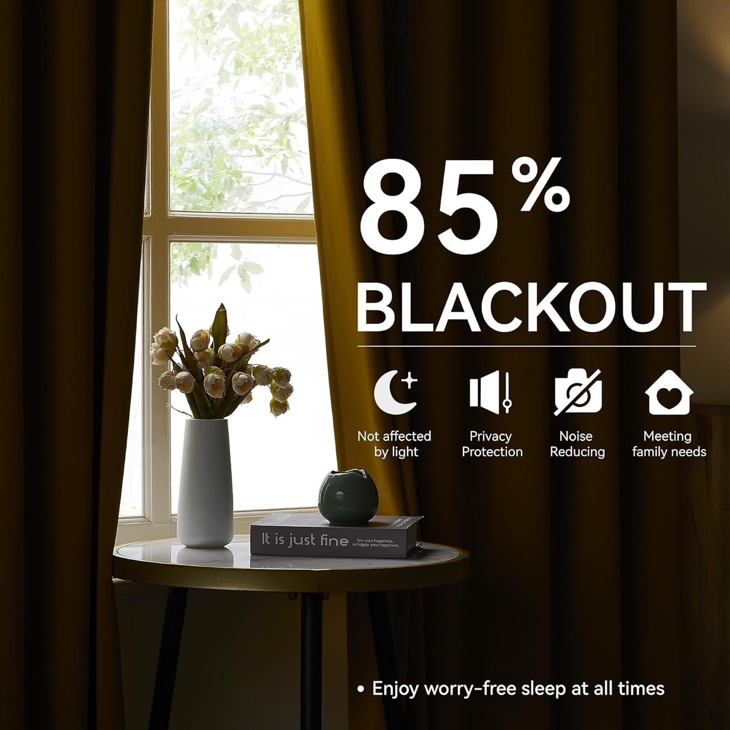 KangBang Yellow Pinch Pleated Curtains 90 Inches Long for Bedroom, Blackout Energy Saving Neutral Modern Pinch Pleat Curtains & Drapes with Adjustable Hooks 2 Panels,40Wx90L