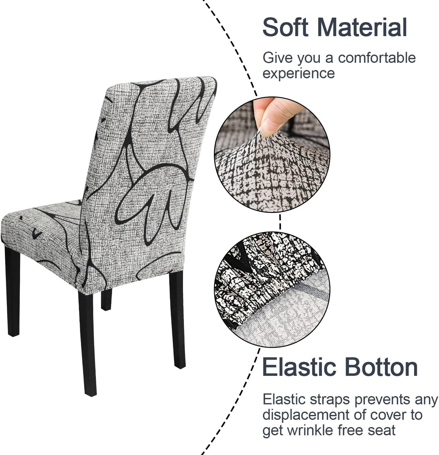 JQinHome Pattern Chair Covers for Dining Room Set of 8, High Stretch Removable Washable Parsons Chair Slipcover for Home Party Hotel Wedding Ceremony (8PCS, Lotus Gray)