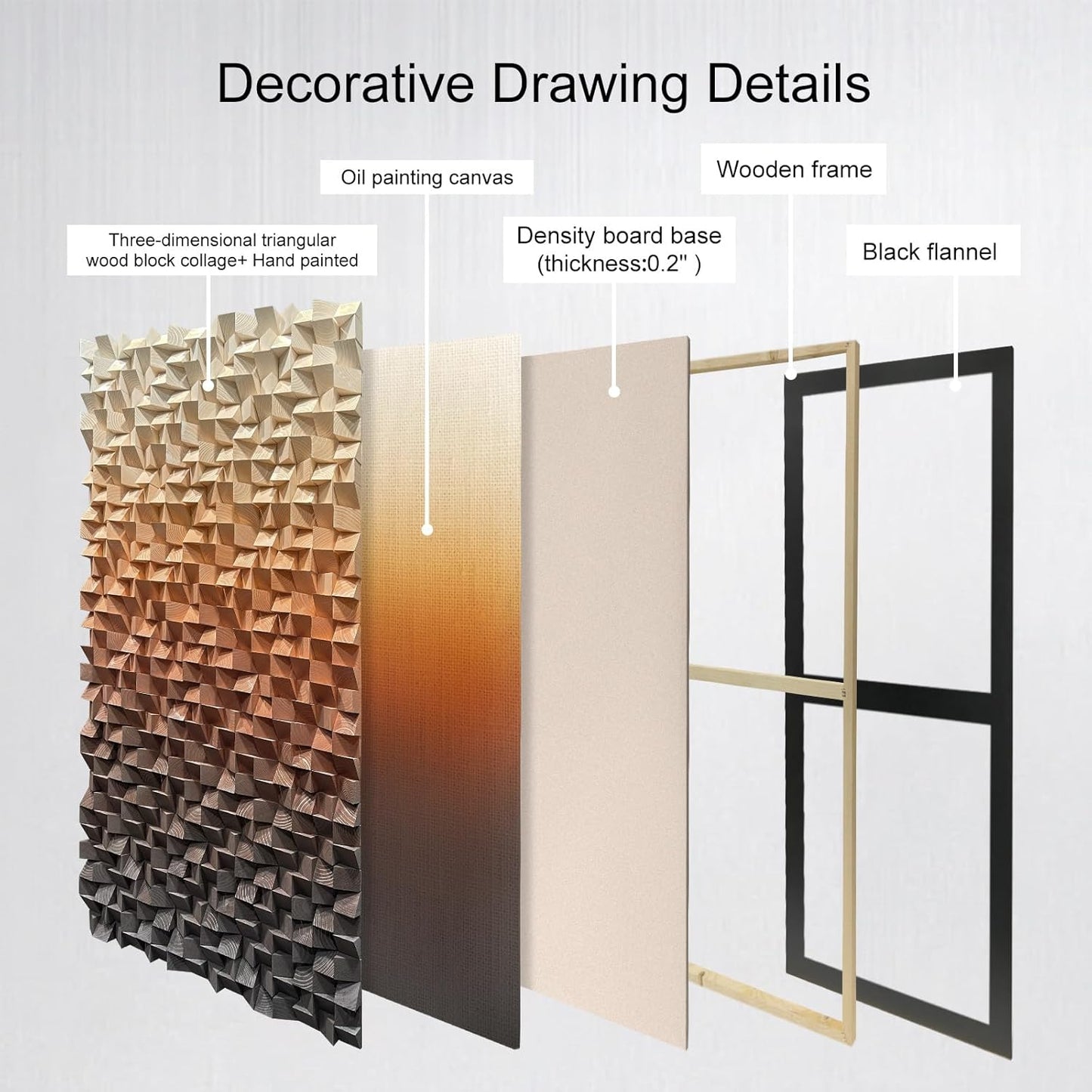 LIUZEYUE - 3D wooden block painting gradient coffee white art background wall wooden block abstract geometric wall decoration living room/bedroom/office modern minimalist style decoration 39.4"x78.7"