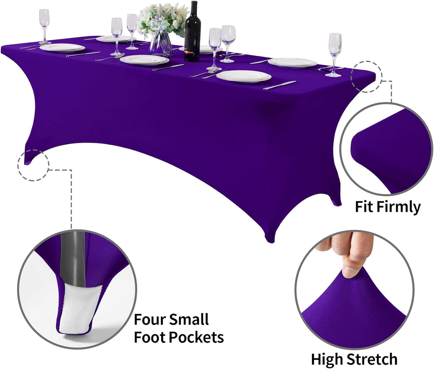 Spandex Table Cover for 8FT or 4ft or 6ft Table Universal Fitted Stretch Tablecloth for Party, Banquet, Wedding and Events-Purple