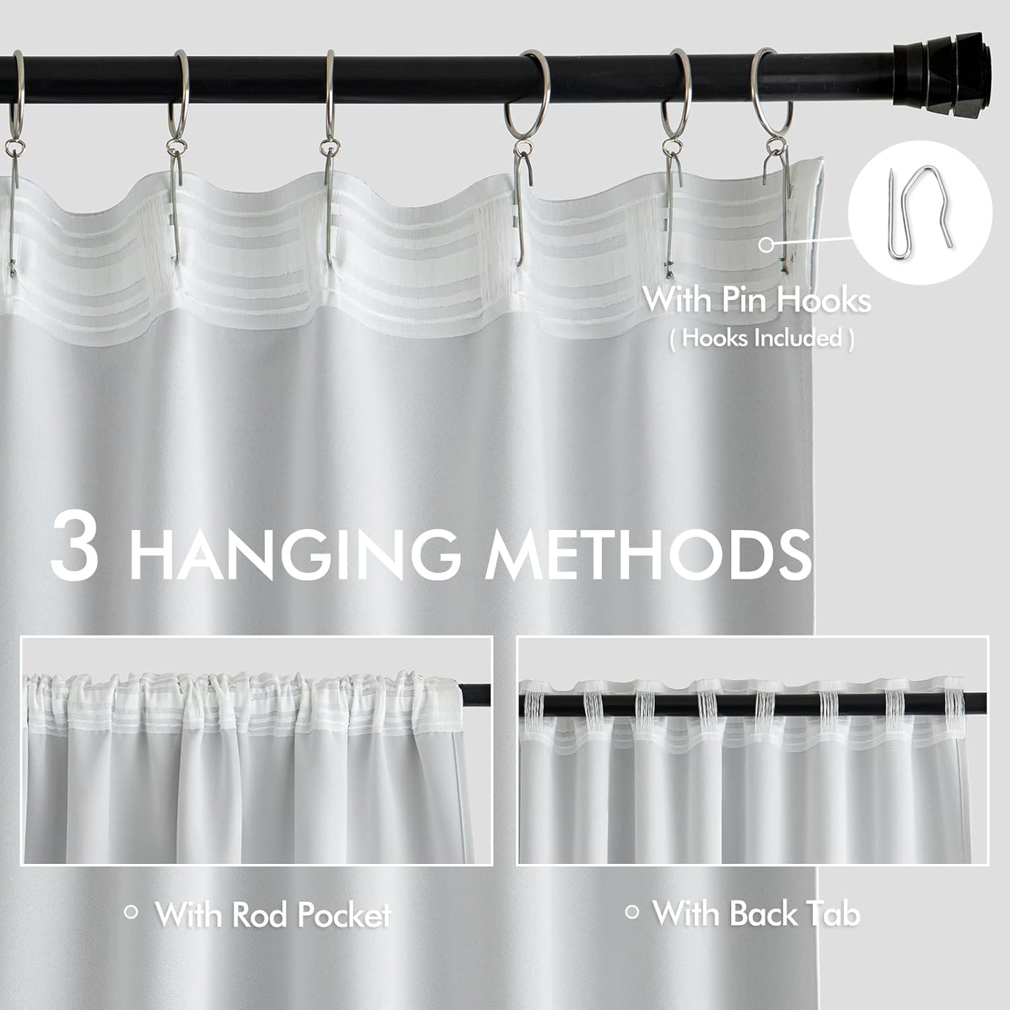 MIULEE Back Tab Light Blocking Curtains 102 Inch Long 2 Panels Set for Living Room Bedroom, Greyish White Rod Pocket/Pinch Pleated Thermal Insulated Room Darkening Floor to Ceiling Blackout Drapes