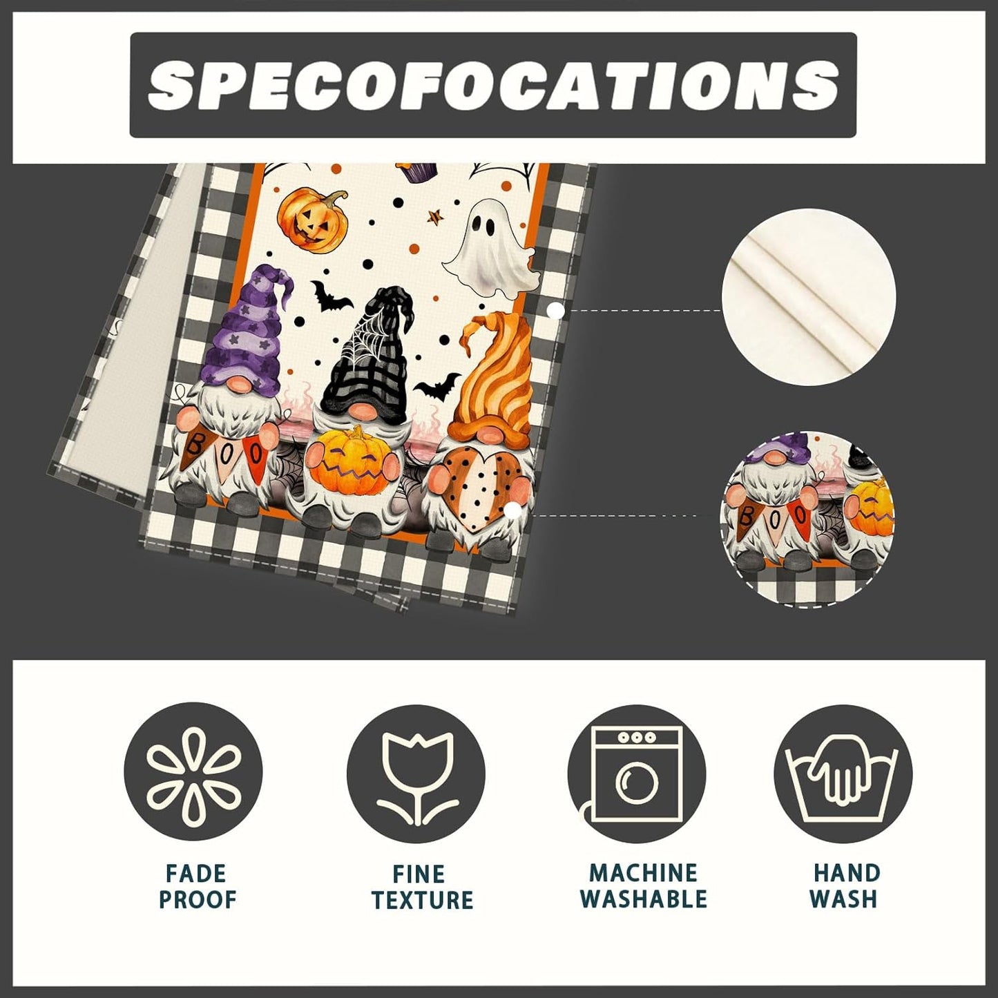 XCHI Spooky Boo Plaid Gnome Halloween Table Runner Party Table Decoration for Home Kitchen Dining Holiday Decor 13x90 Inch