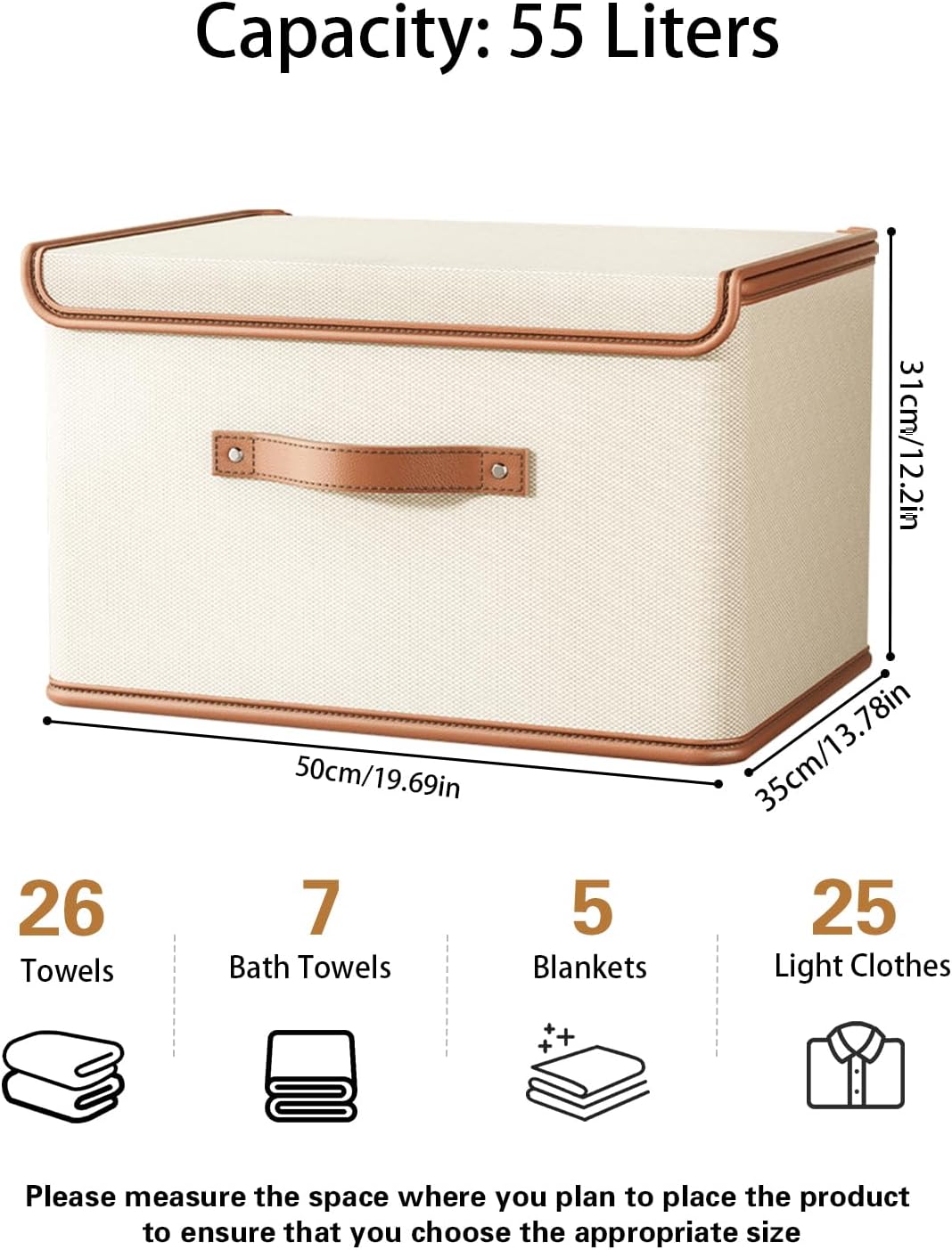 Tuza 4 Pack Storage Bins with Lids, Collapsible Closet Organizer Container, Fabric Organizer Box with Handles, Decorative Storage Boxes with Lids for Organizing Clothes, Blanket, White, Extra Large