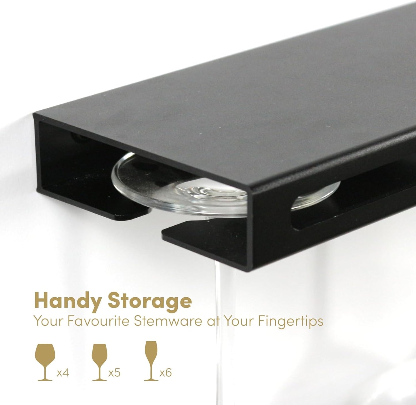 Wall Mounted Wine Rack – Metal Floating Bar Shelf with Bottle and Glass Holder, Holds 5 Bottles and 4-6 Glasses