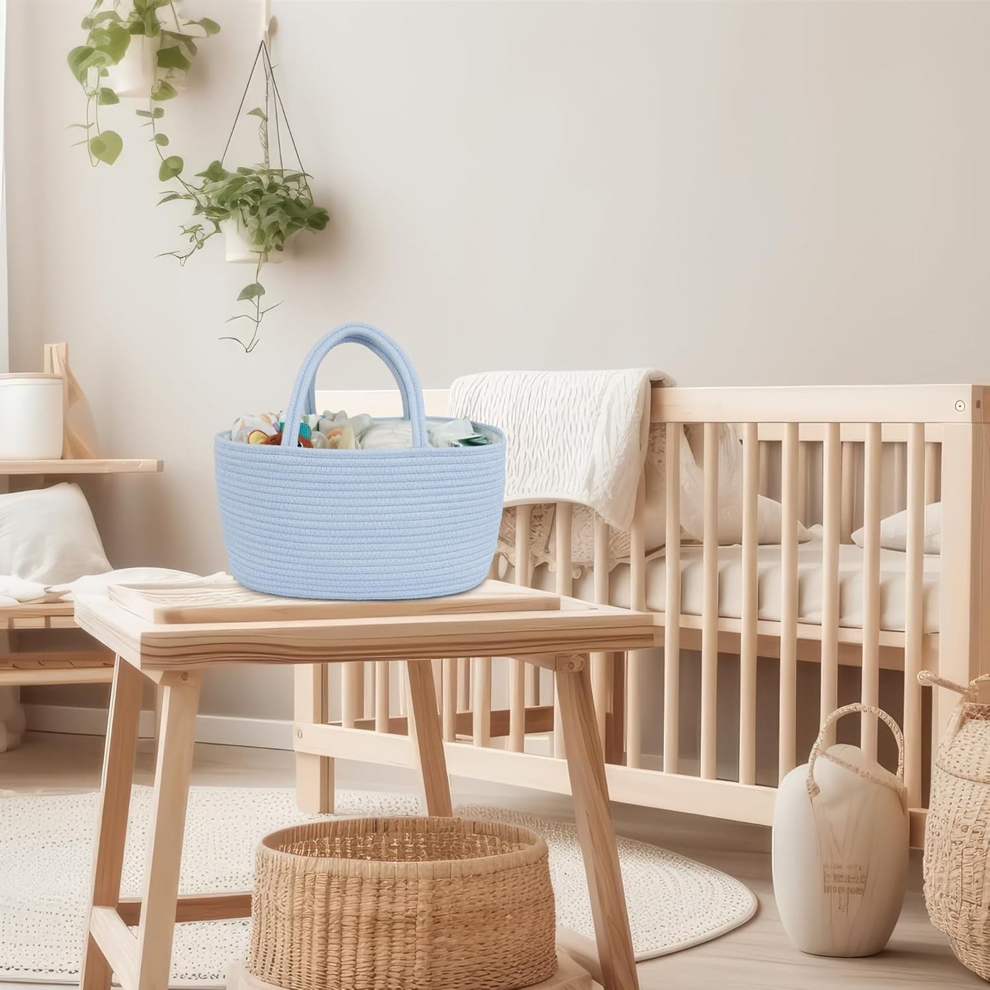 Diaper Caddy Organizer Cotton Rope Baby Basket Nursery Storage and Portable Tote Bag for Car Ideal Baby Shower Gifts and Registry Must-Have for Newborn Essentials Large blue