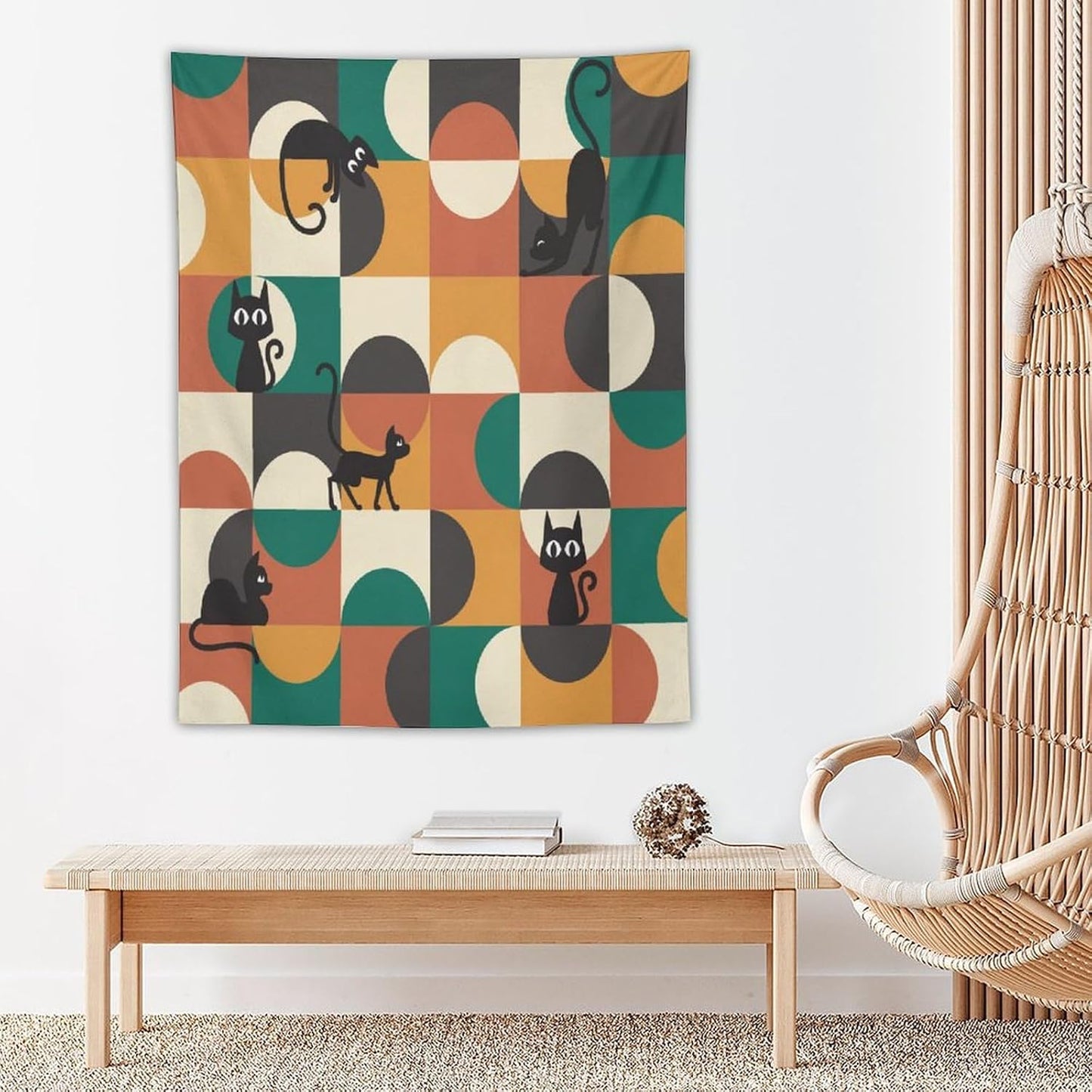 ICMOLYYENLO Boho Medieval Cat Tapestry, Abstract Atomic Starburst Geometric Aesthetic Art Wall Hanging For Bedroom Living Room Dormitory 50x60 Inches