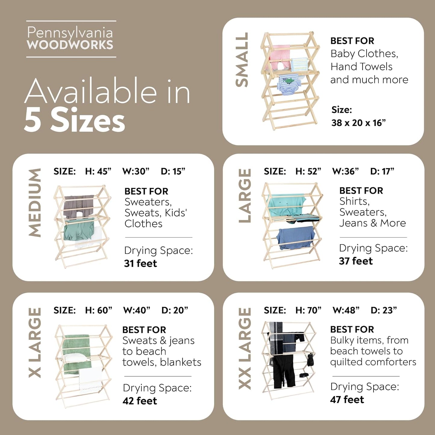 Pennsylvania Woodworks Clothes Drying Rack: Solid Maple Hard Wood Laundry Rack for Sweaters, Blouses, Lingerie & More, Durable Folding Drying Rack, Made in USA, No Assembly Needed, Medium