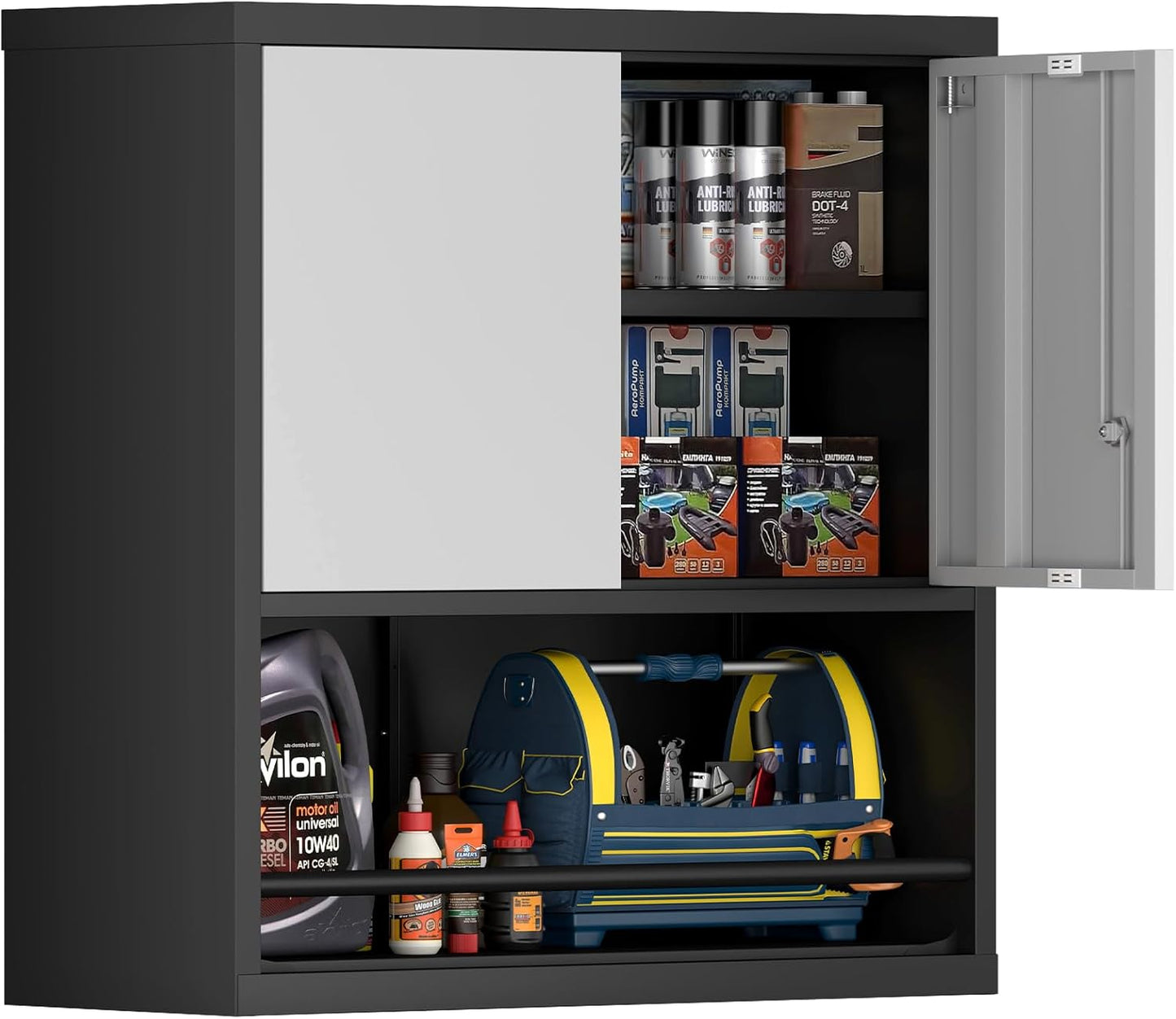 Garage Cabinets,Metal Storage Cabinet with Locking Door,Lockable Wall Mount Cabinet for Storage,Hanging Cabinets for Garage,Kitchen,Office