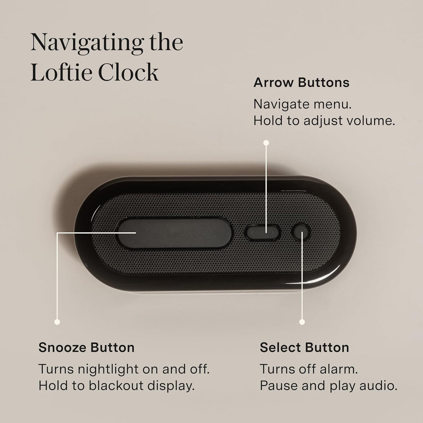 Loftie Alarm Clock with Sound Machine – Smart Alarm Clock with Light, White Noise, Bluetooth Speaker, Night Light Sound Machine, 100+ Sounds, Blackout Mode, No WiFi Mode, Optional Subscription - Black