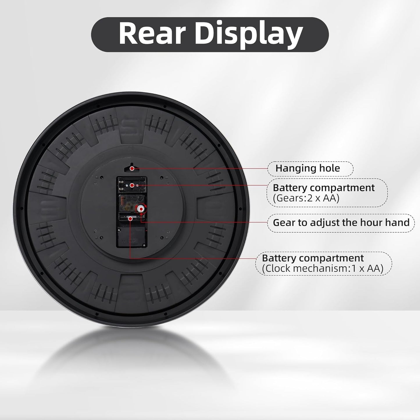 Maxstar Large Vintage Moving Gear Wall Clock, 20''Battery Operated Industrial Steampunk Metal Decor for Living Room, Office,Fireplace, Farmhouse(Arabic Number-Platinum Coating)