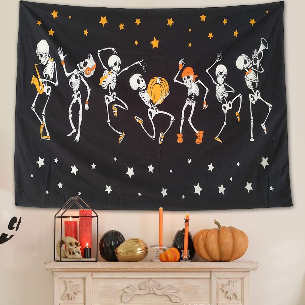 NASKY Halloween Wall Tapestry - Skull Trippy Black and White for Room Party Decor (59.1" X 78.7" - 150x200cm)