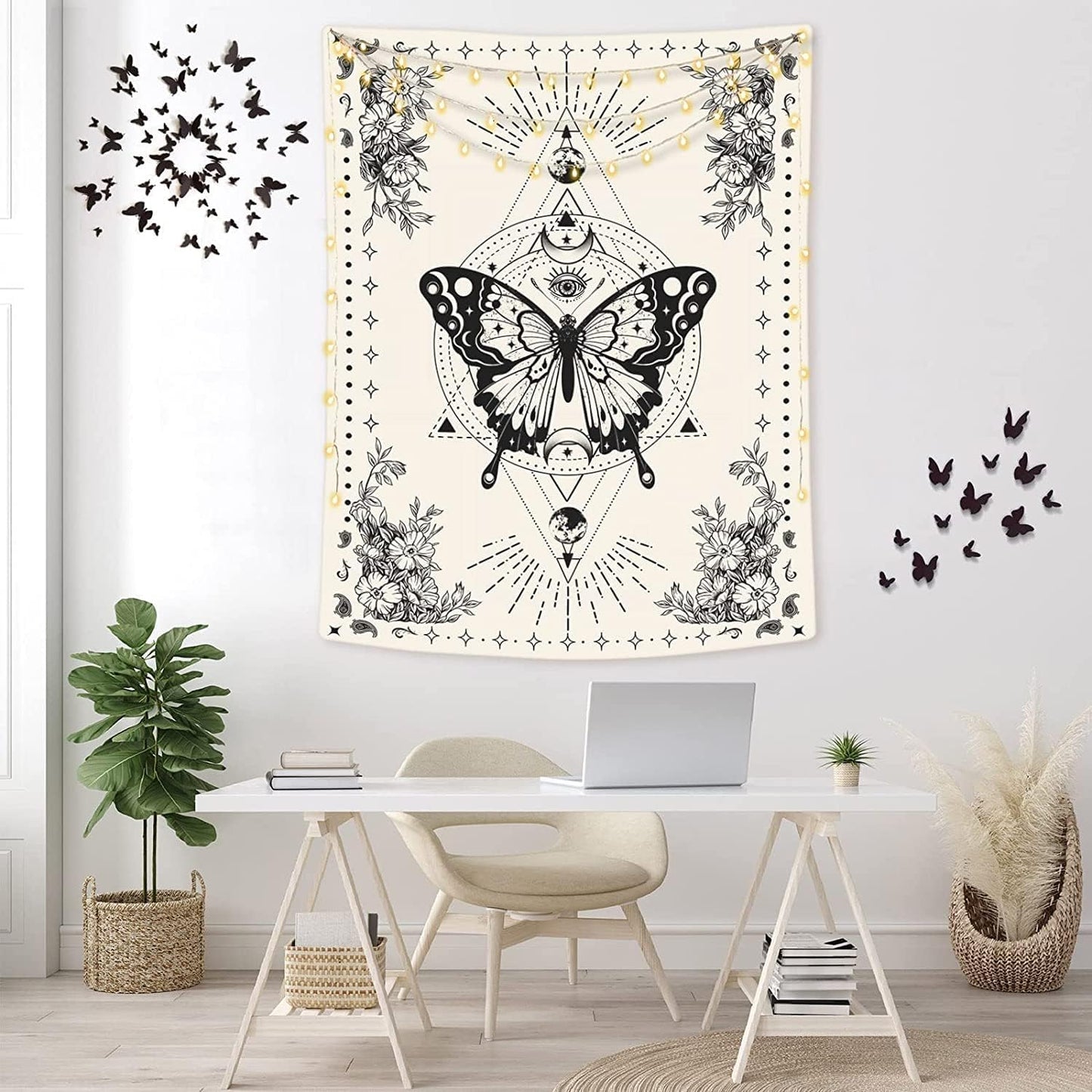 Lunerfex Boho Butterfly Tapestry Small Tapestry Tarot Tapestries Moon Phase Aesthetic Tapestries Wall Hanging for Bedroom and Living Room Decor Butterfly 60×80 Inches