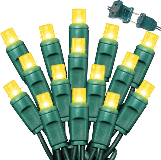 100Count (2pk of 50L) String Lights, LED Christmas Lights, 6" SPACING,Green Wire,Yellow