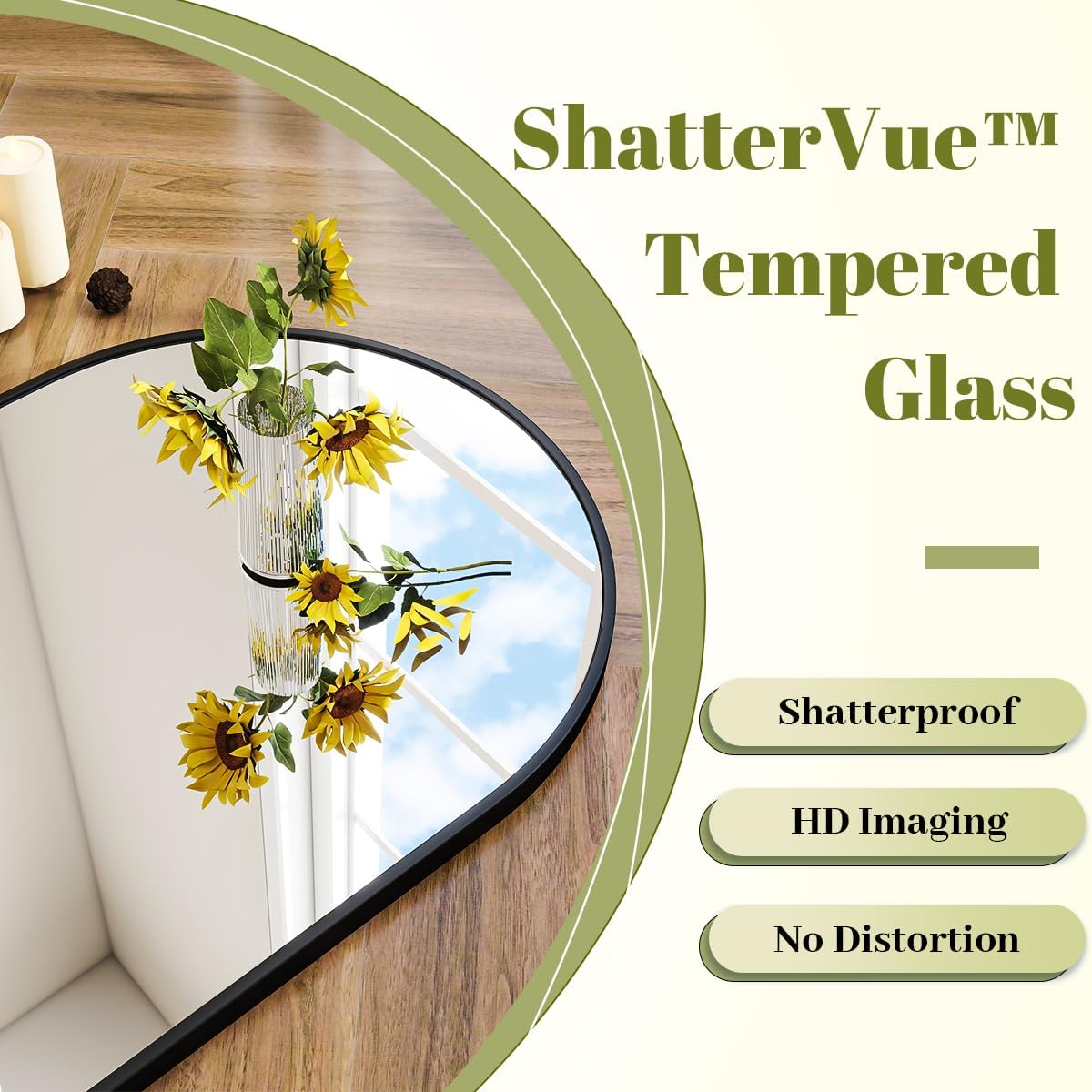 BEAUTYPEAK 32"x34" Arch Bathroom Mirror, Wall Mounted Vanity Metal Frame Mirror for Bedroom, Entryway, Living Room, Black