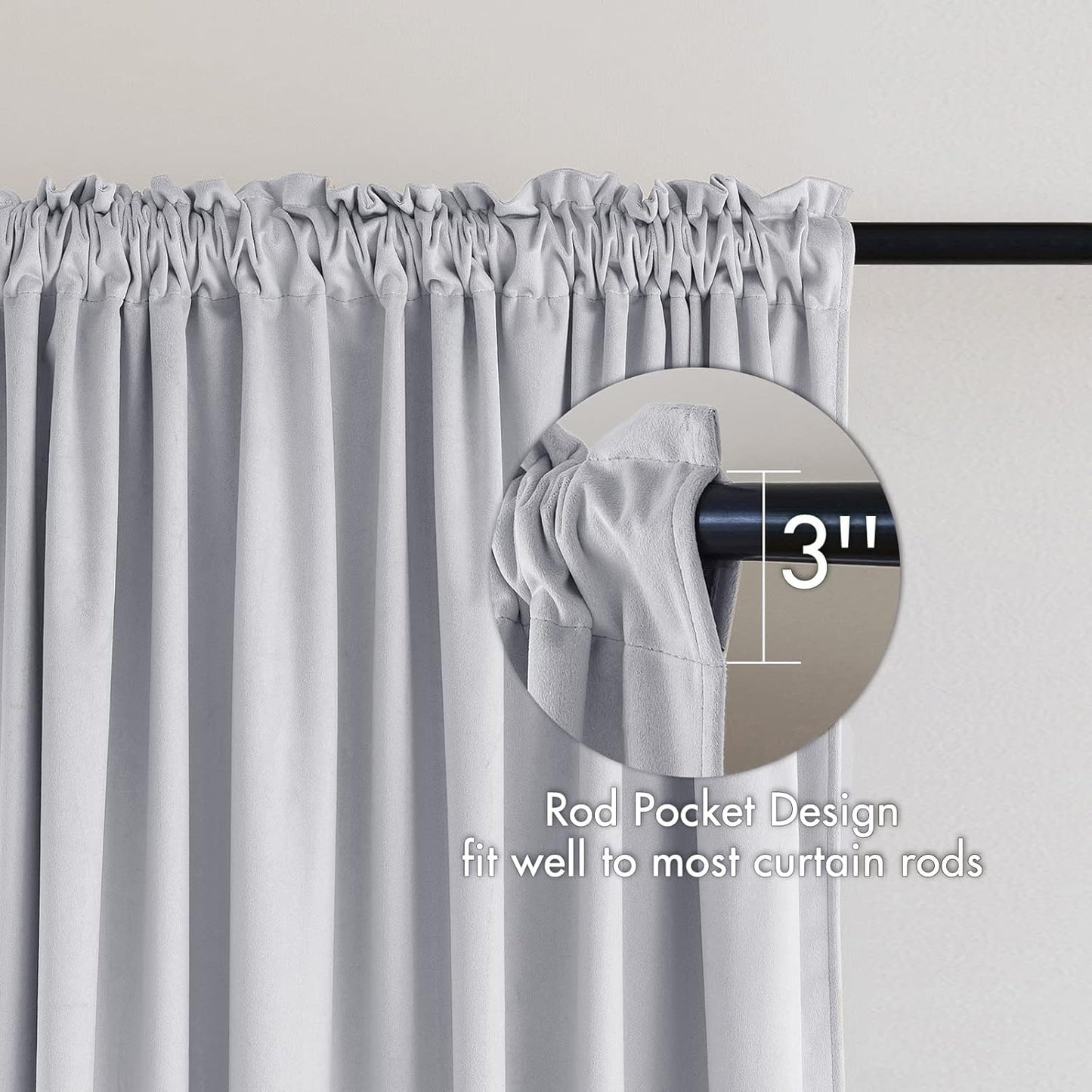 MIULEE Greyish White Velvet Curtains Thermal Insulated Blackout Curtain Drapes for Bedroom Living Room Darkening 90 Inches Long Curtains Panels Rod Pocket Set of 2