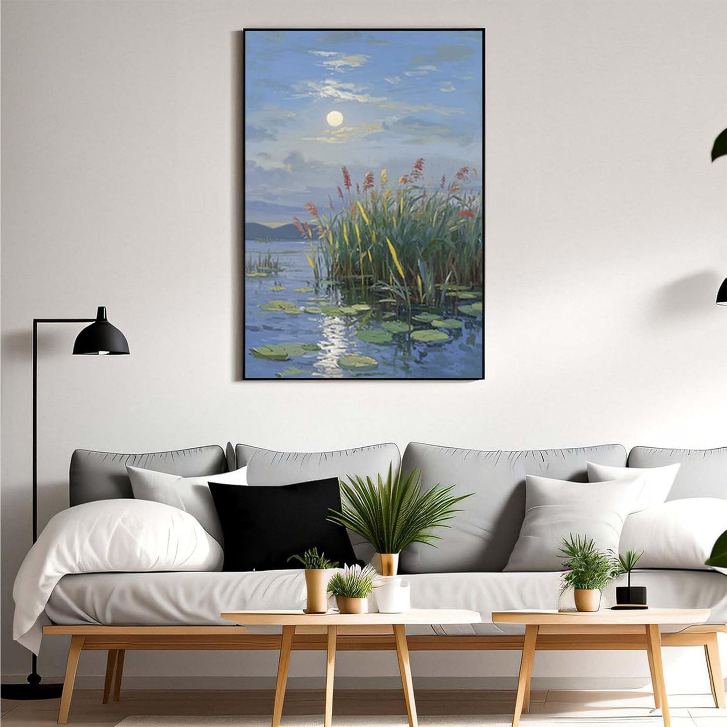 Landscape poster artwork art poster natural landscape painting reed marsh under the moonlight suitable for living room bedroom home wall