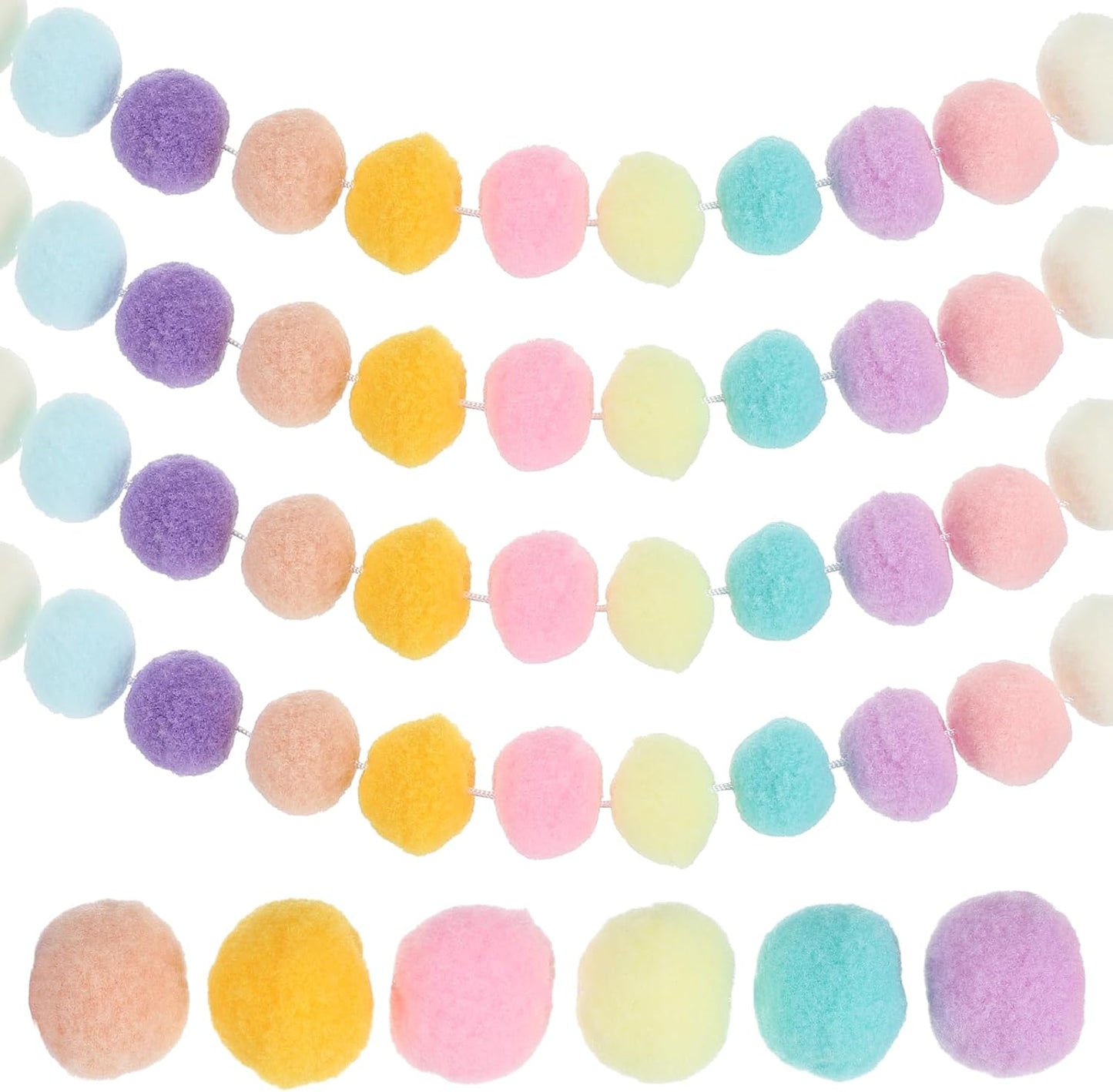 PATIKIL 26Ft Pom Pom Garland Decorations, 4Pcs Colorful Felt Ball Garland Banner Cute Rainbow Pompom Hanging Decorations for Tree Ornaments Homes Decor, 10 Colors