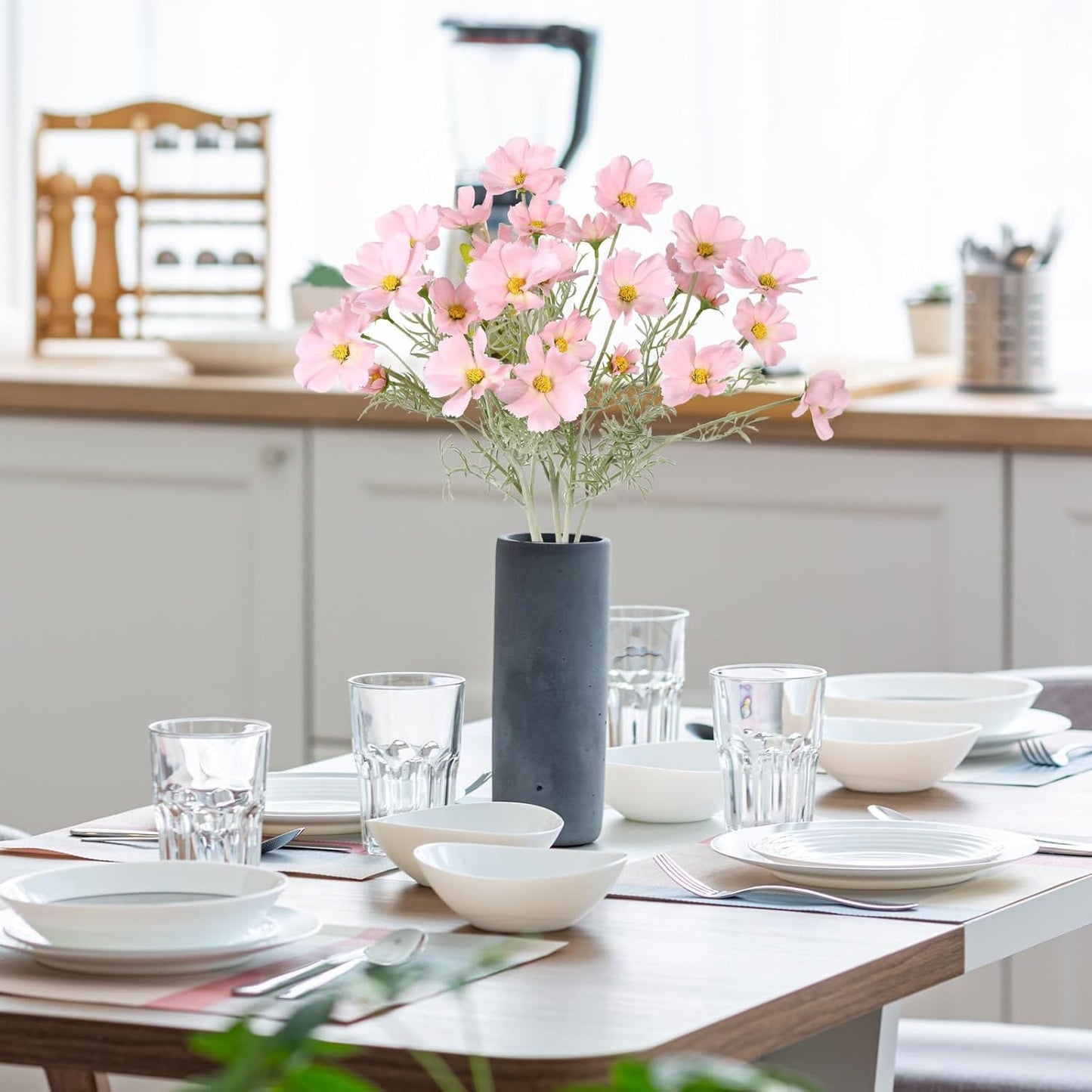 IPOPU Light Pink Flowers Artificial Daisies 5PCS Silk Cosmos Wild Flowers 24.5" Fake Pink Daisies for Vase for Home Decor Floral Arrangements Wedding Bouquets for Bride