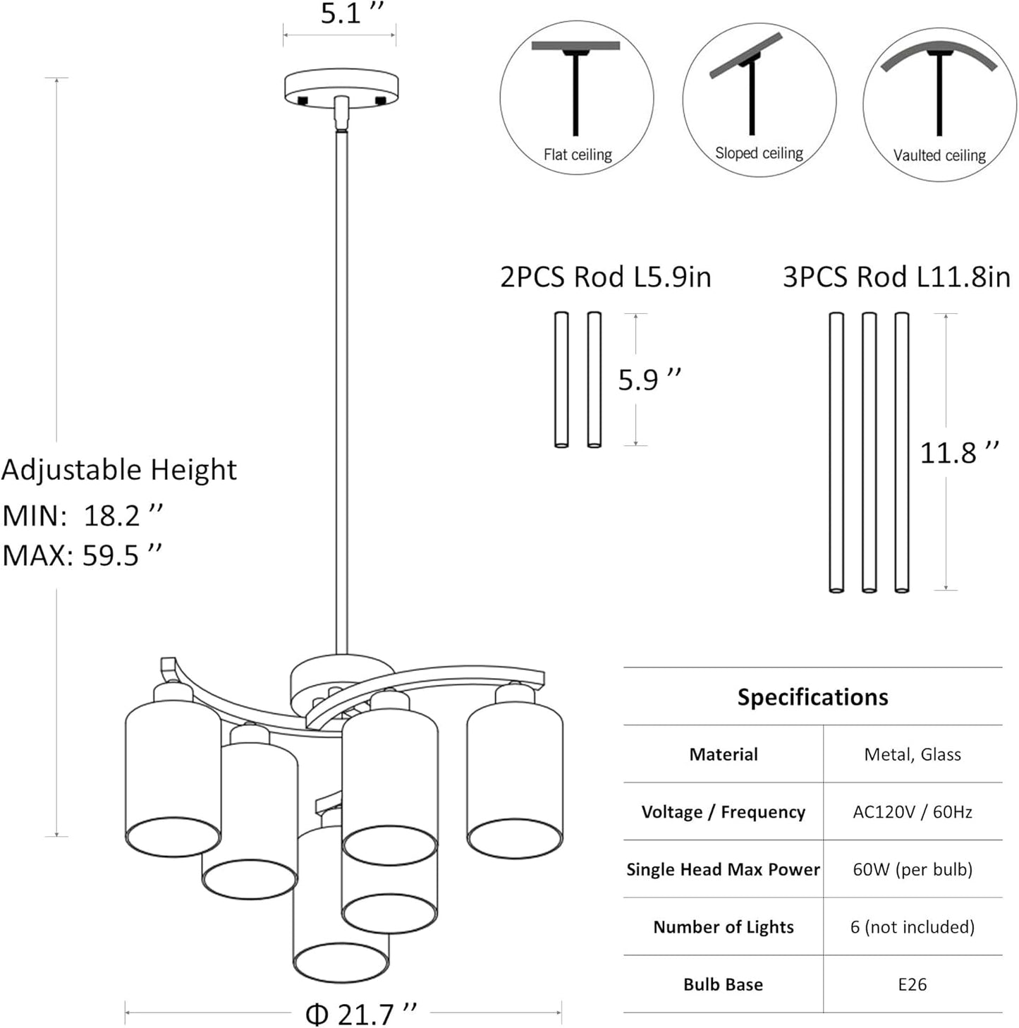 6-Light Gold Chandeliers for Dining Room, Modern Kitchen Island Light Fixtures Over Table, Metal Hanging Pendant Lighting for Living Room Stairwell Entryway Bedroom, Clear Glass Shade