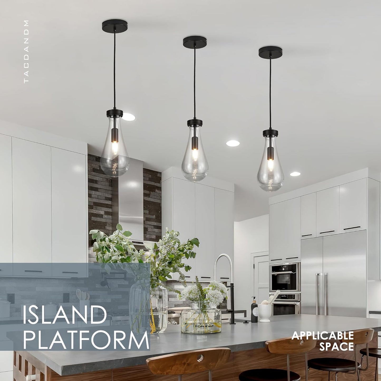 Raindrop Pendant Light Fixtures Set of 3, Black Glass Pendant Lighting, Hand BlownTeardrops Modern Hanging Light for Entryway Foyer Kitchen Island Dining Living Room Hallway