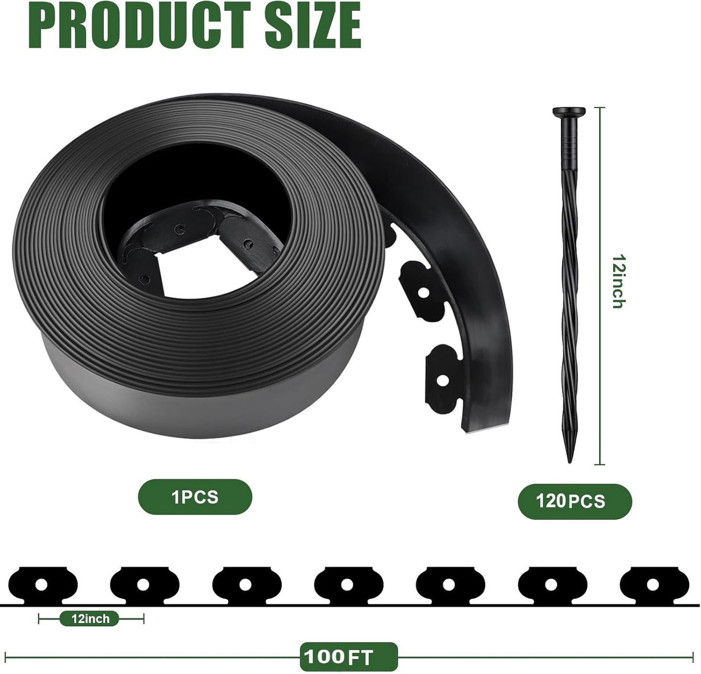 4 in Tall Landscape Edging, 100FT Plastic Garden Border Edging with 120 Anchoring Spikes, Landscape Edging Kit for Garden, Flower Beds and Lawn (Black, 4In x 100FT)
