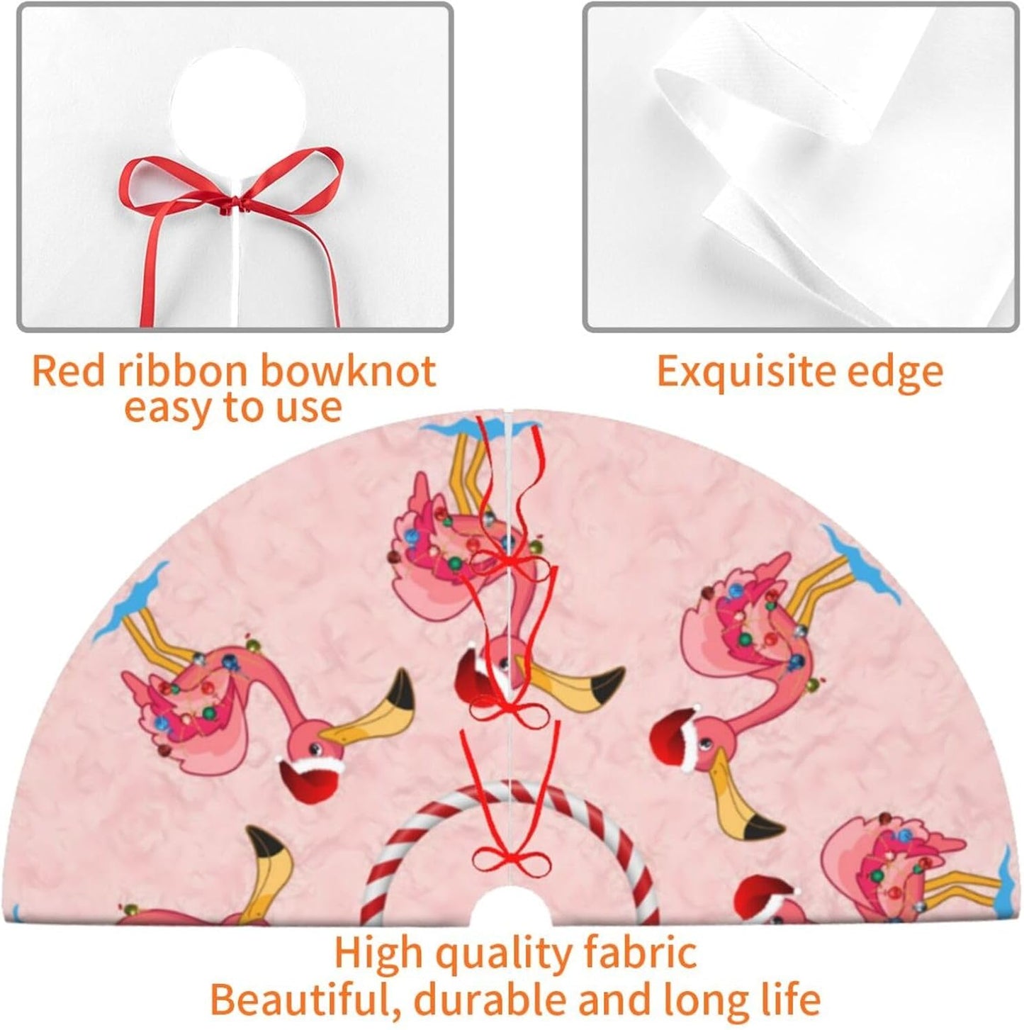 48" Large Christmas Tree Skirt, Christmas Decorated Flamingo Pattern Tree Mat Base Cover for Xmas Festive Holiday Party Decoration Ornaments