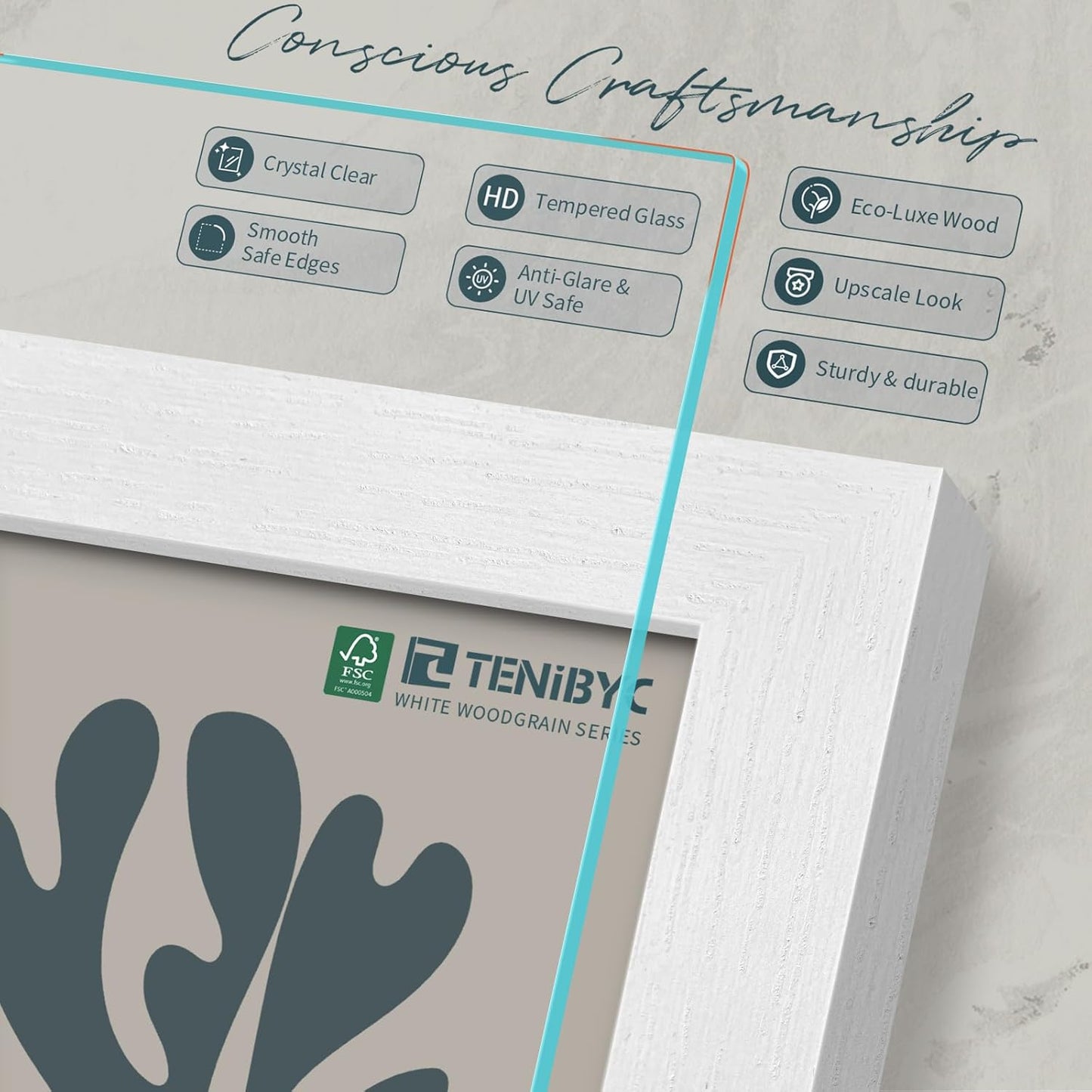 11x17 Picture Frame 3 Pack - White Woodgrain, Solid Wood & HD Tempered Glass, Wall Gallery Poster Frame