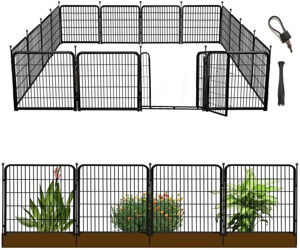 48 in(H) Decorative Garden Fence with Gate,8 Panels Total 17.7 Ft(L) Heavy Duty Iron Animal Barrier Fence for Yard,Suitable for Indoor Pet Or Outdoor Dog Fencing, Garden Border Fence