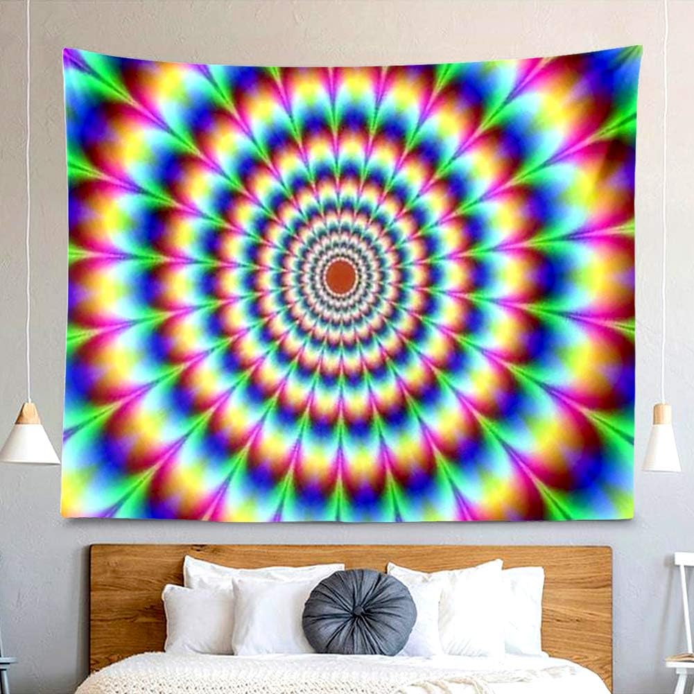 Trippy Rainbow Spiritual Tapestry Psychedelic Abstract Colorful Vortex Wall Hanging Decor Mandala Hippie Large Tapestry Background for Bedroom Living Room Dorm(80x60 Inch)