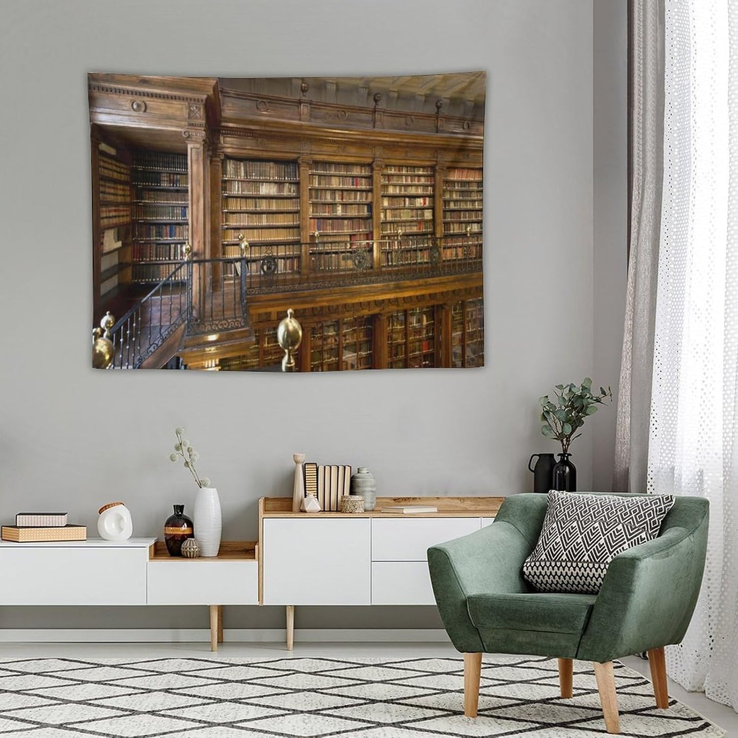 Kurtect Library Tapestry,Vintage Medieval Antique Bookshelf Bookcase Pattern Print Tapestries for Party Beach Picnic Blankets Tablecloths Living Room Wall Deocr, 30x40 in