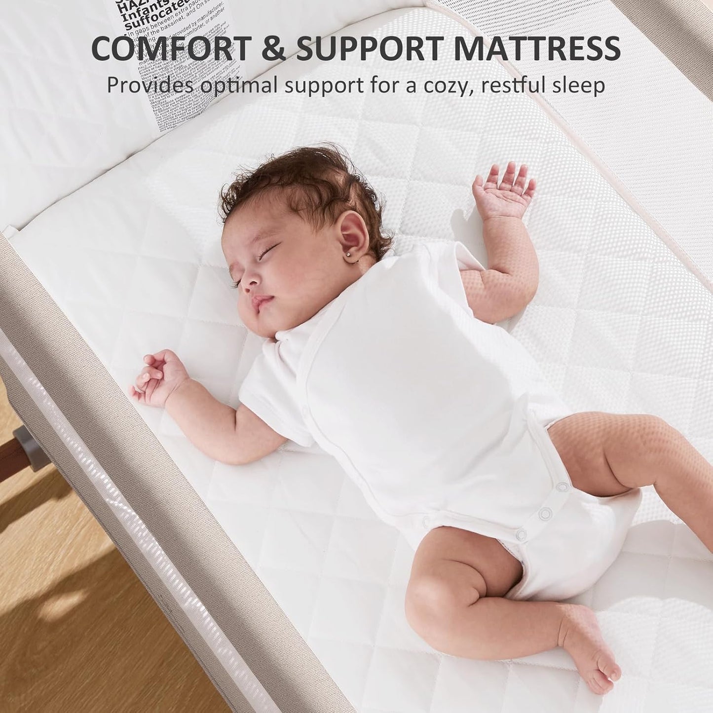 3 in 1 Baby Bassinet, Rocking Bassinet, Bedside Bassinet, 6-Height Adjustable, Bassinet Bedside Sleeper, Bedside Bassient for Baby with Comfy Mattress, Breathable Mesh, Large Storage Basket