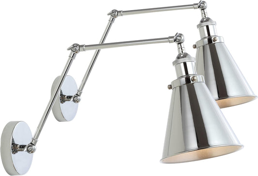 JONATHAN Y JYL7460A-SET2 Rover 7" Farmhouse Industrial Adjustable Arm Metal LED Wall Sconce Rustic Bohemian 2700K LED 4W Bulb for Entryway Lobby Kitchen Bathroom Bedroom Hallway, Chrome (Set of 2)