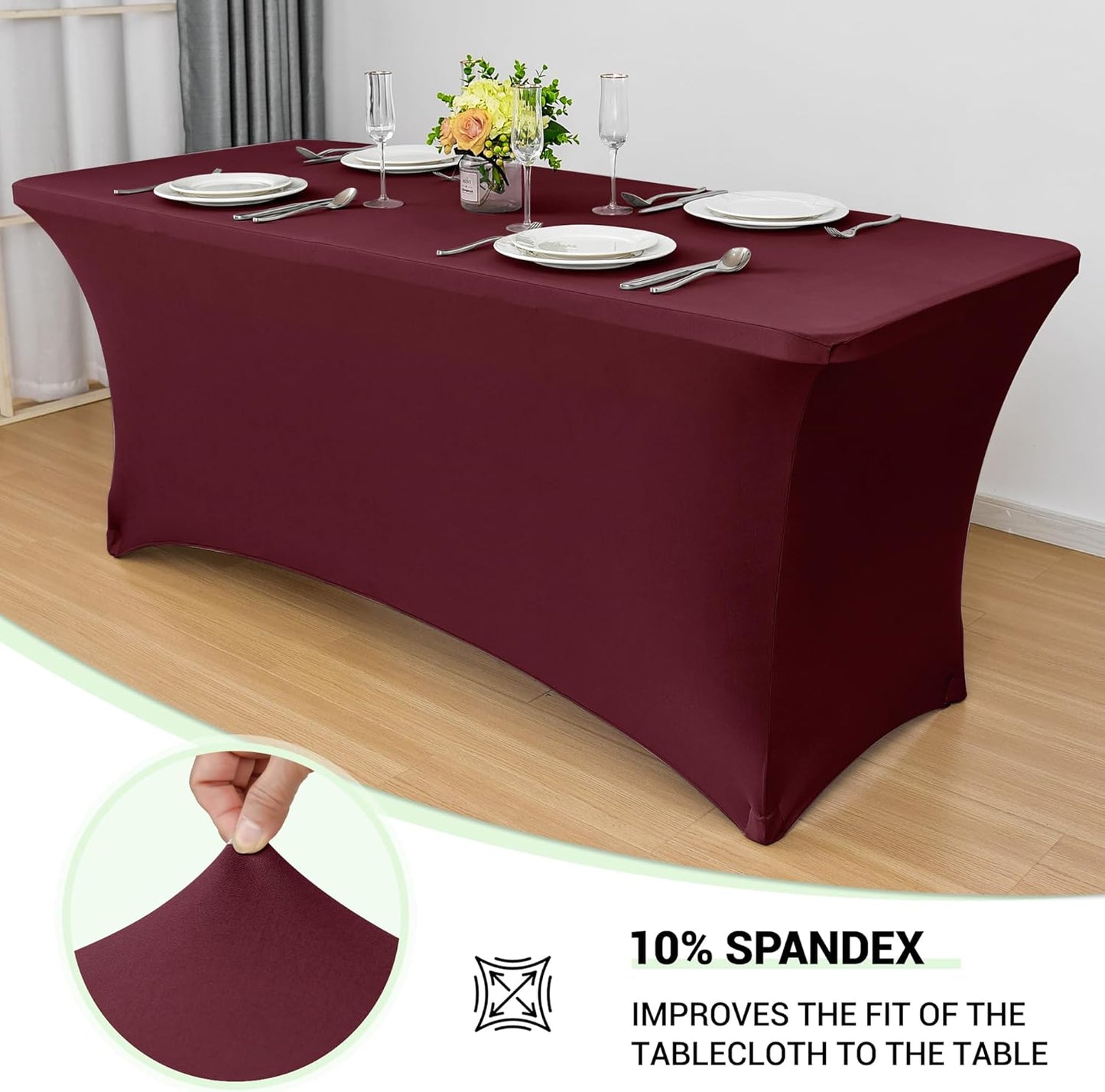 Obstal Spandex Table Cover 4ft Fitted Tablecloth Rectangular - Stretch Rectangle Folding Table Cloth for Birthday Party Wedding Banquet, Wine Red, 48L x 24W Inch
