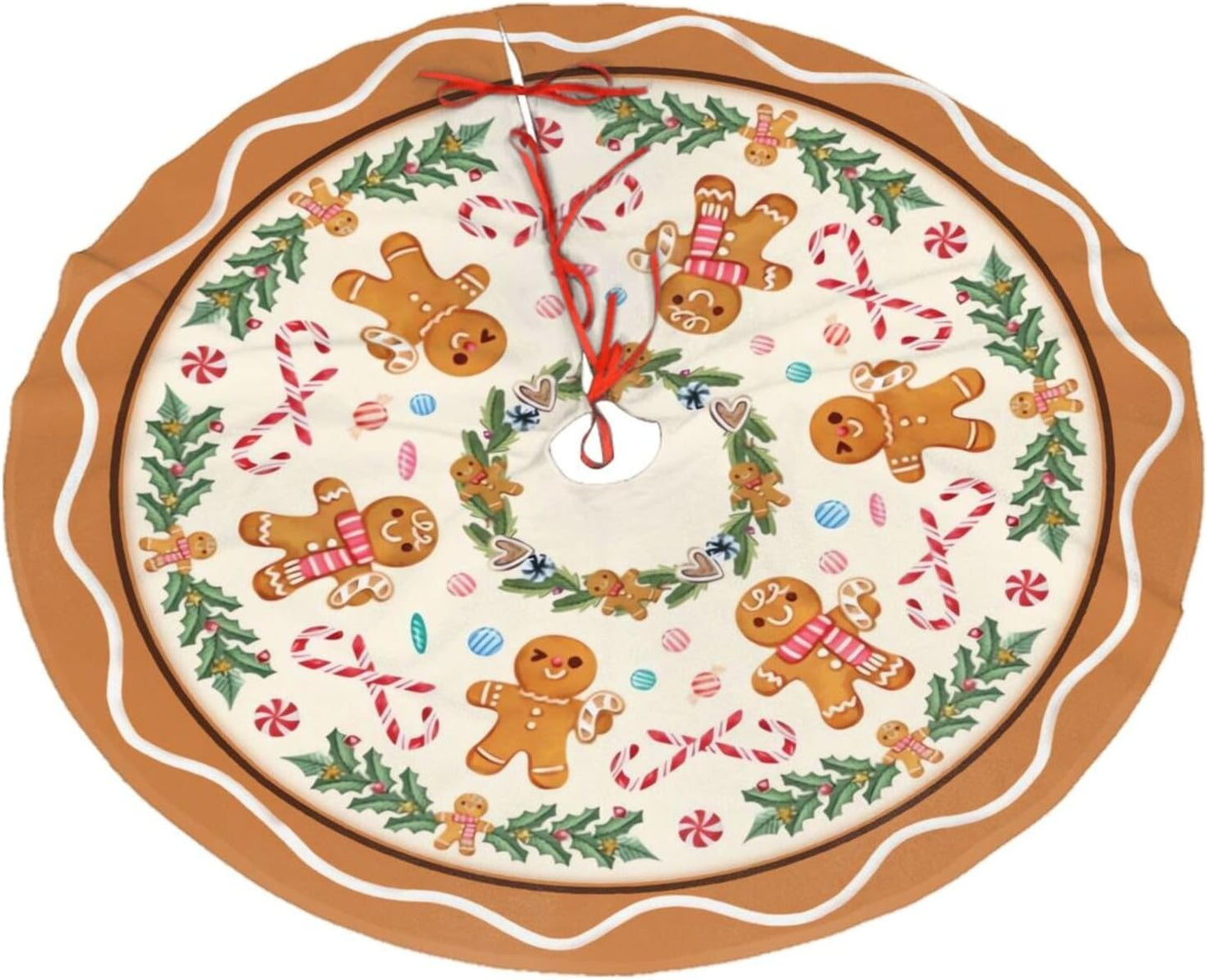 Christmas Tree Skirt,Gingerbread Xmas Tree Skirt Rustic Farmhouse Tree Skirt for Christmas Decor Xmas Holiday Home Party Decorations36