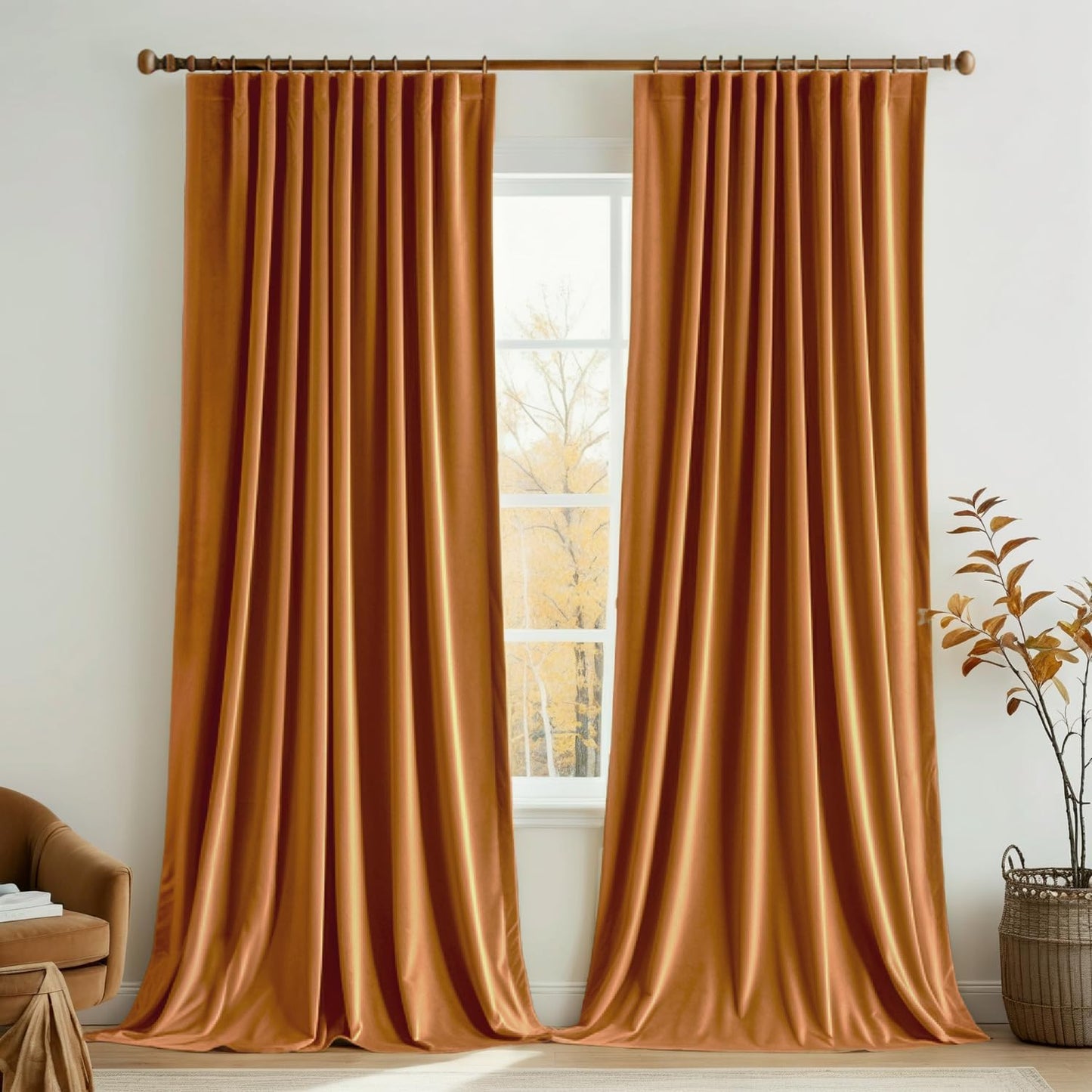 MIULEE Velvet Curtains 84 inches - Pinch Pleated Luxury Room Darkening Curtains for Bedroom Living Room Blackout Thermal Insulated Super Soft Window Drapes Rod Pocket, Gold Brown, 2 Panels