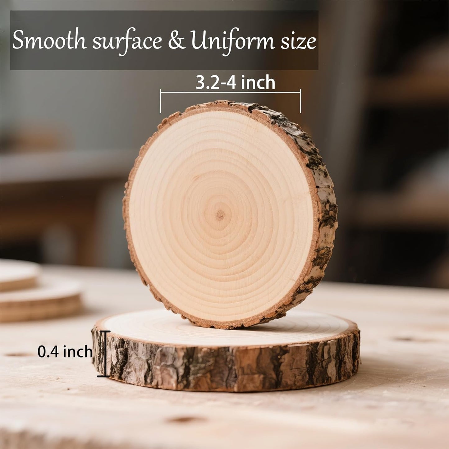 Unfinished Natural Wooden Slices 40 Pcs 3.2-4 Inch Wood Circles for Crafts DIY Christmas Ornament Craft Wood Kit with Bit,Blank Round Wood Slice with Bark for Art,Painting,Party (40)