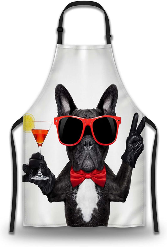Garden Apron for Men French Bulldog Dog Funny Aprons for Women for Kitchen Cooking Restaurant BBQ Painting Crafting Gardening 27” (W) x 31” (H), Waterproof Apron