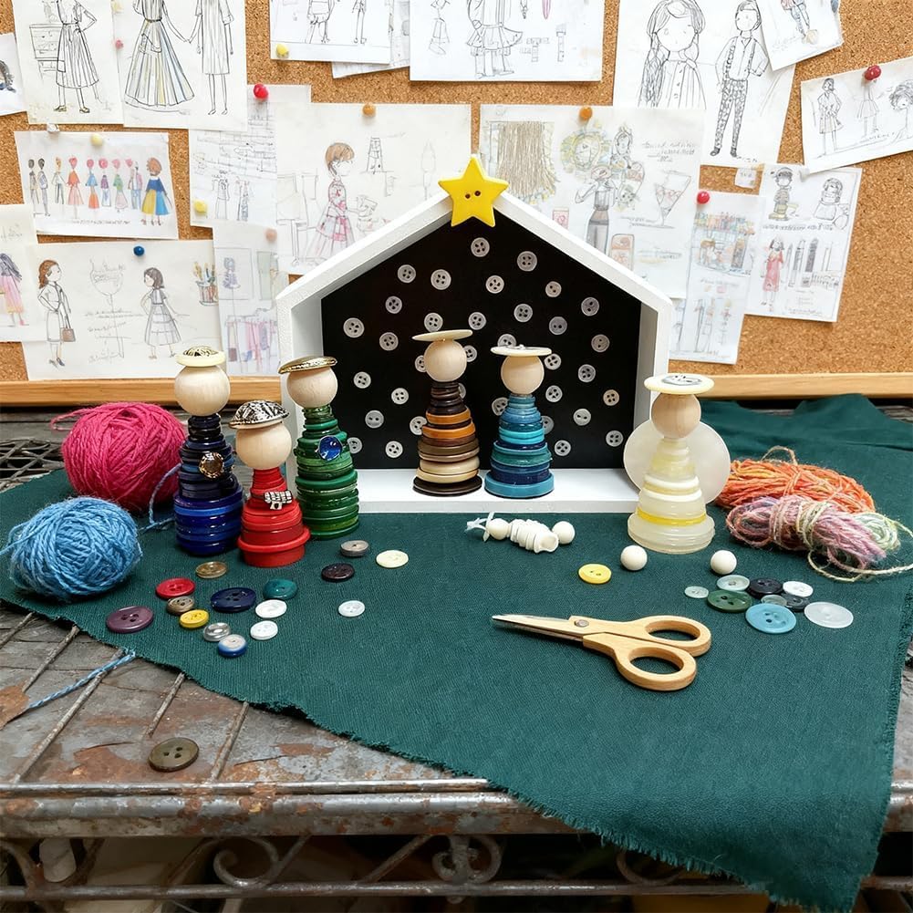 DIY Christmas Button Ornament Making Set - Snowman/Santa/Angel, Fun Holiday Craft Kit for All Ages, Ideal Xmas Tree Hanging Decor & Festive Gifts (6pcs-E)