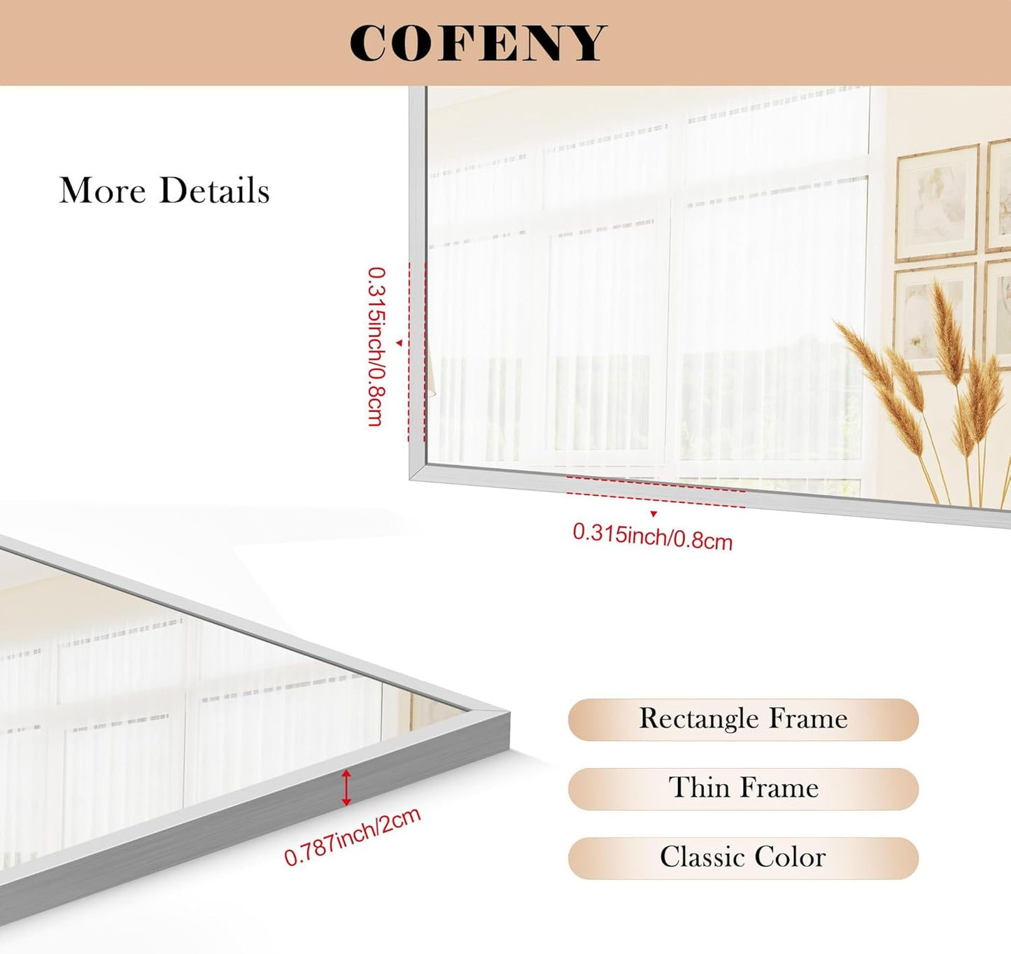 Silver Bathroom Mirror, 48"X36" Rectangle Mirrors for Wall Metal Frame, Bathroom Rectangular Mirror Modern Wall Mirror for Bedroom Living Room, Hangs Horizontal or Vertical