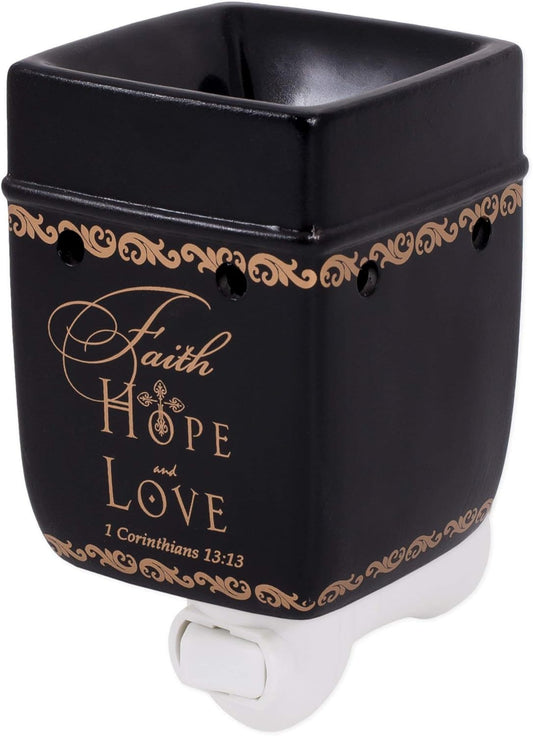 Elanze Designs Faith Hope Love Ceramic Stoneware Plug-in Outlet Wax and Oil Warmer
