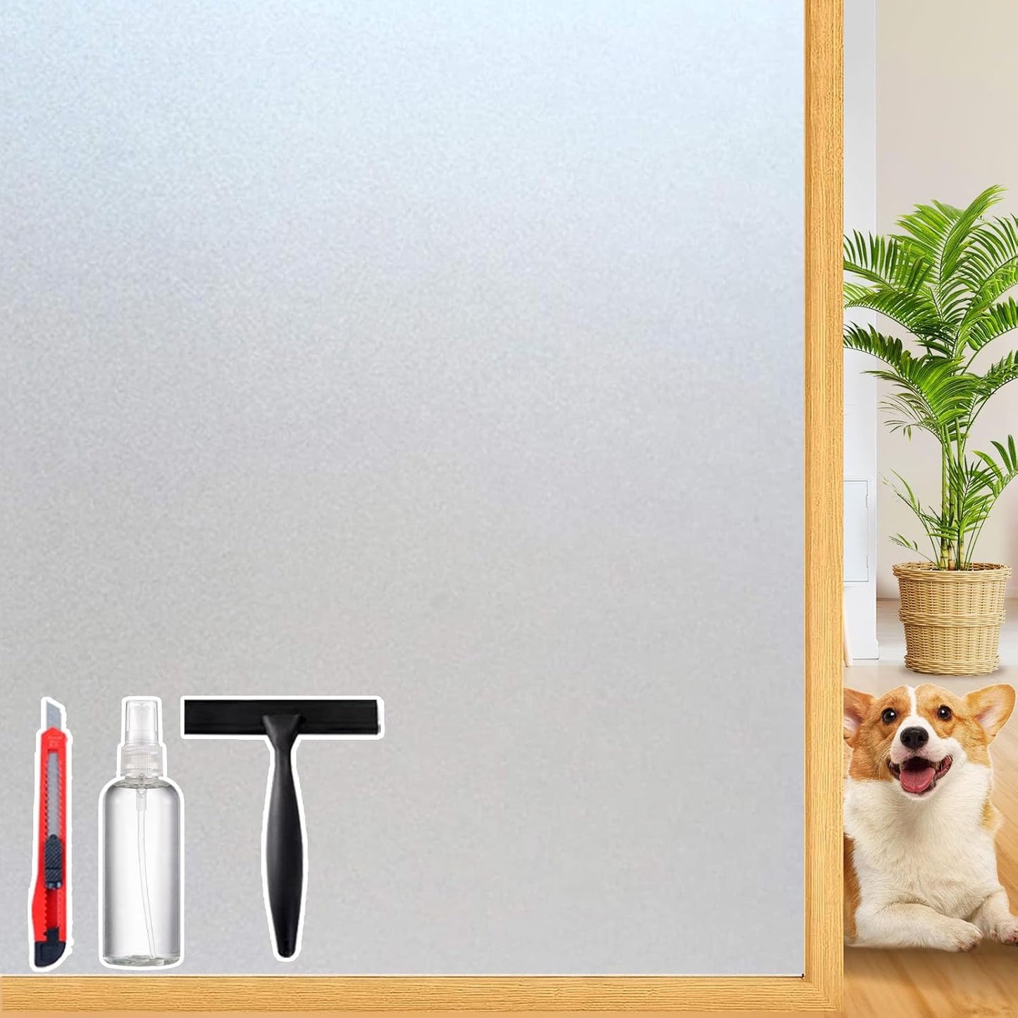 Frosted Glass Window Privacy Film Decorative with Tools, 2 Way Frosting Privacy Film for Glass Windows, Static Cling Tint for Home Anti-UV, 29.5" by 157.4"