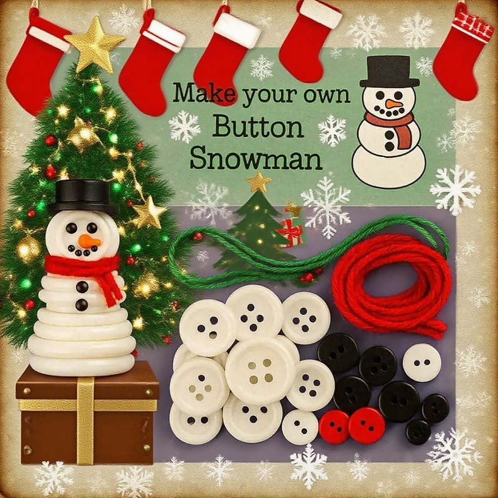 DIY Christmas Button Ornament Making Set - Snowman/Santa/Angel, Fun Holiday Craft Kit for All Ages, Ideal Xmas Tree Hanging Decor & Festive Gifts (A 12)
