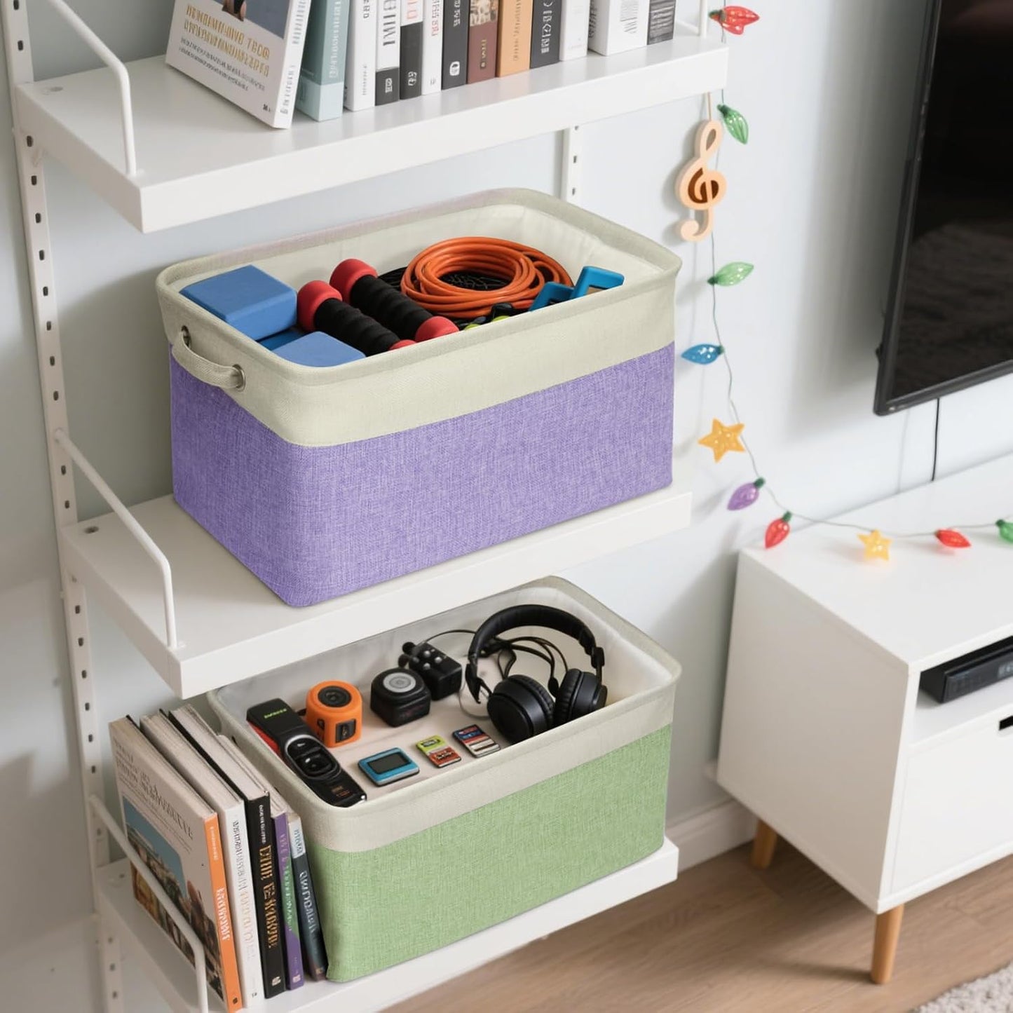 BALEINE 2 Pack Fabric Storage Bins for Shelves, Linen Storage Baskets for Organizing, Decorative Closet Bins for Clothes, Home (Navy Blue, 15"x11"x9.5") ﻿