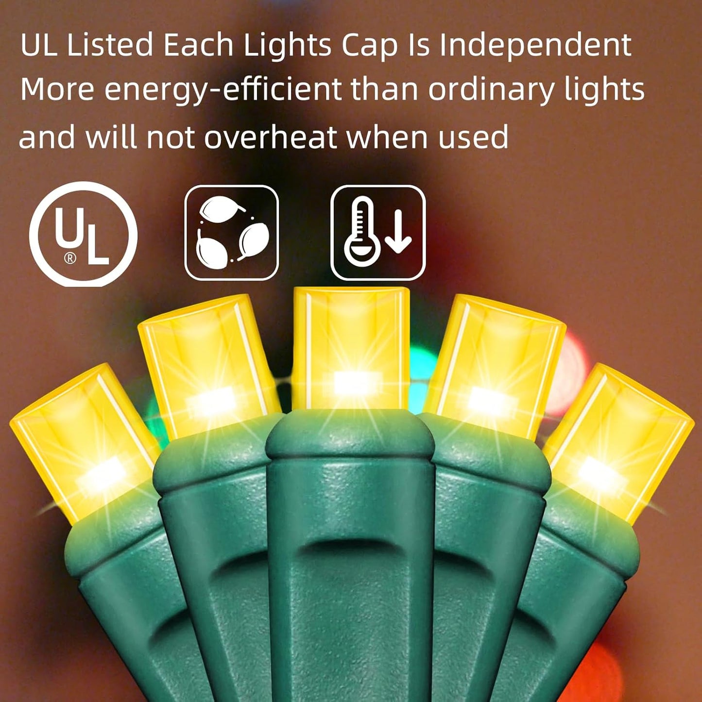 600LED (12pk of 50L) String Lights,LED Christmas Lights, 6" SPACING,Green Wire,Yellow