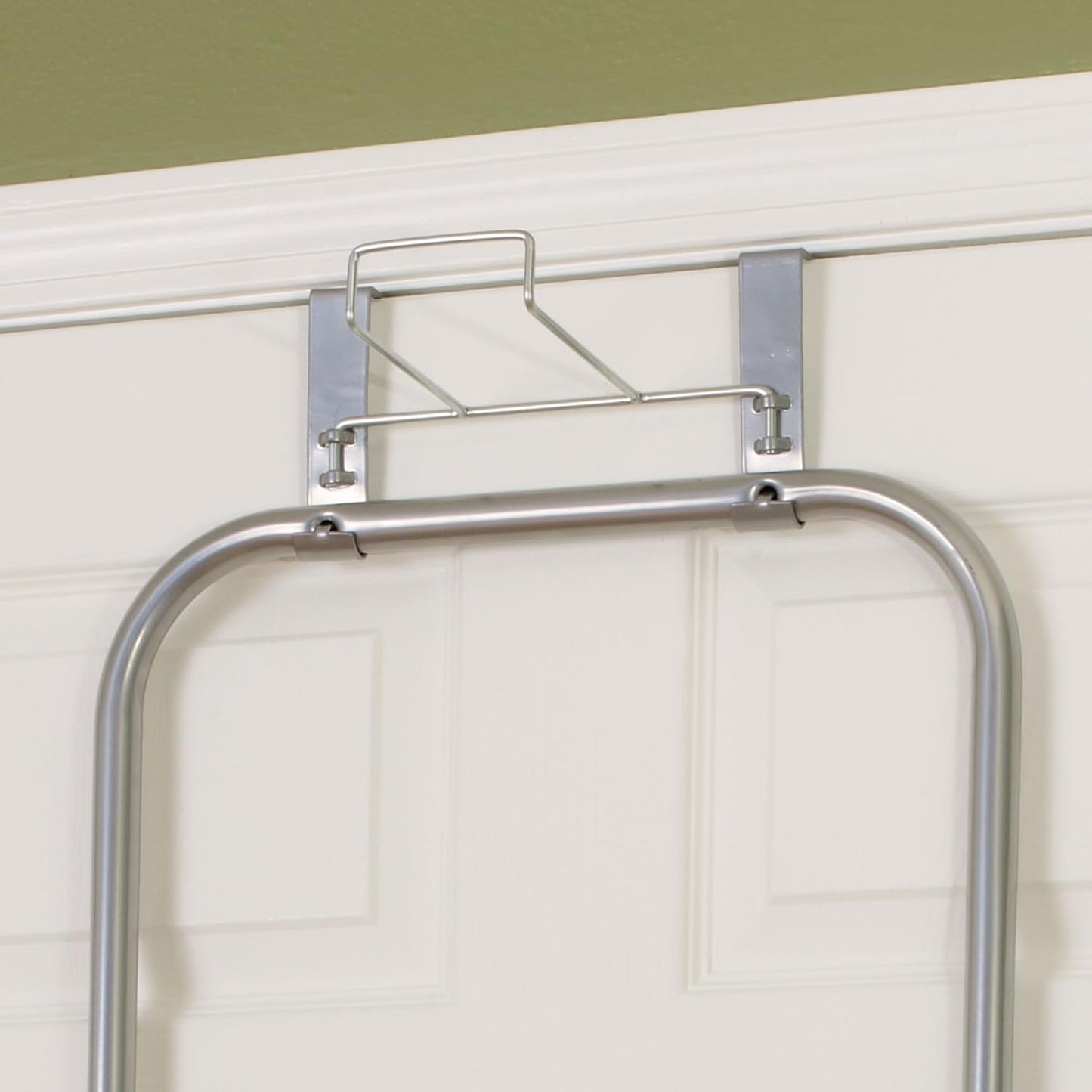 Household Essentials 144222 Over The Door Small Ironing Board with Iron Holder, Natural Cotton Cover Silver