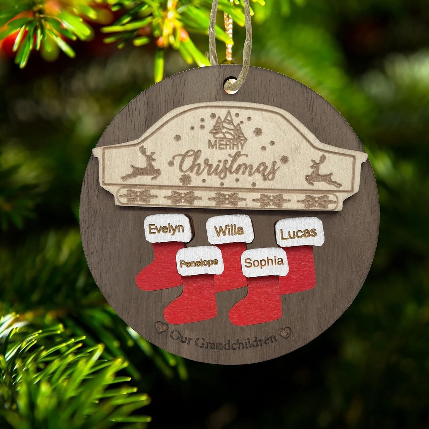2025 Christmas Ornaments Personalized Christmas Family Name Ornaments,Custom Stocking Wooden Xmas Ornament Family of 2/3/4/5/6/7/8,Customized Xmas Ornament Tree Deorations,Personalized Gifts