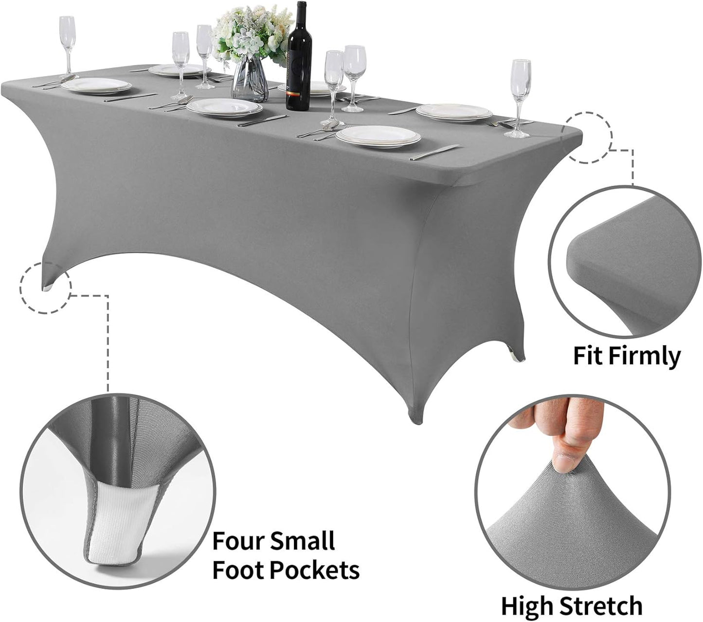 2Pack Spandex Table Cover for 6Ft or 4fT or 8ft Table Universal Fitted Stretch Tablecloth for Party, Banquet, Wedding and Events-Gray